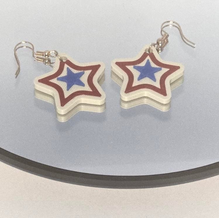 Patriotic Stars 4th of July 3D Printed Earrings