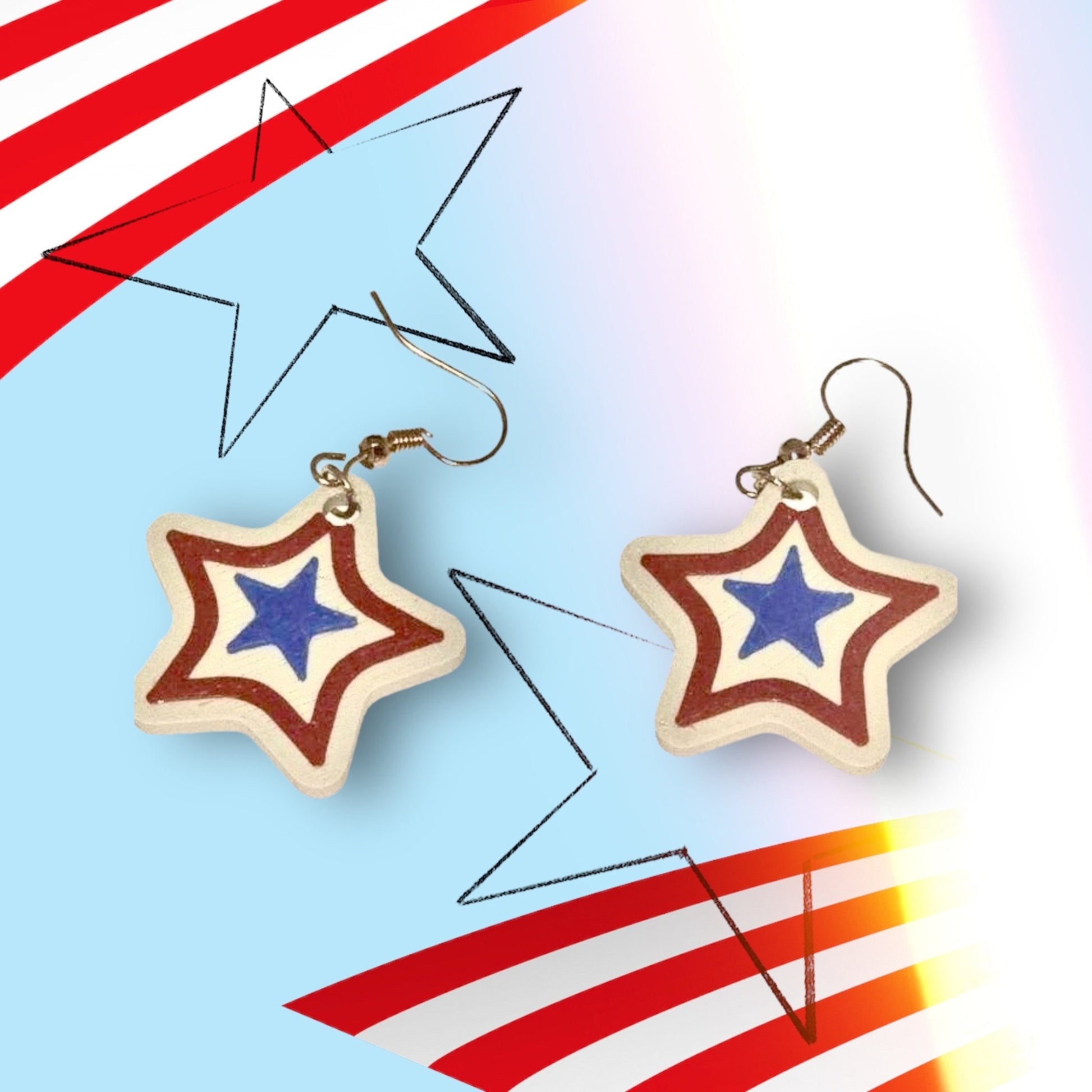 Patriotic Stars 4th of July 3D Printed Earrings