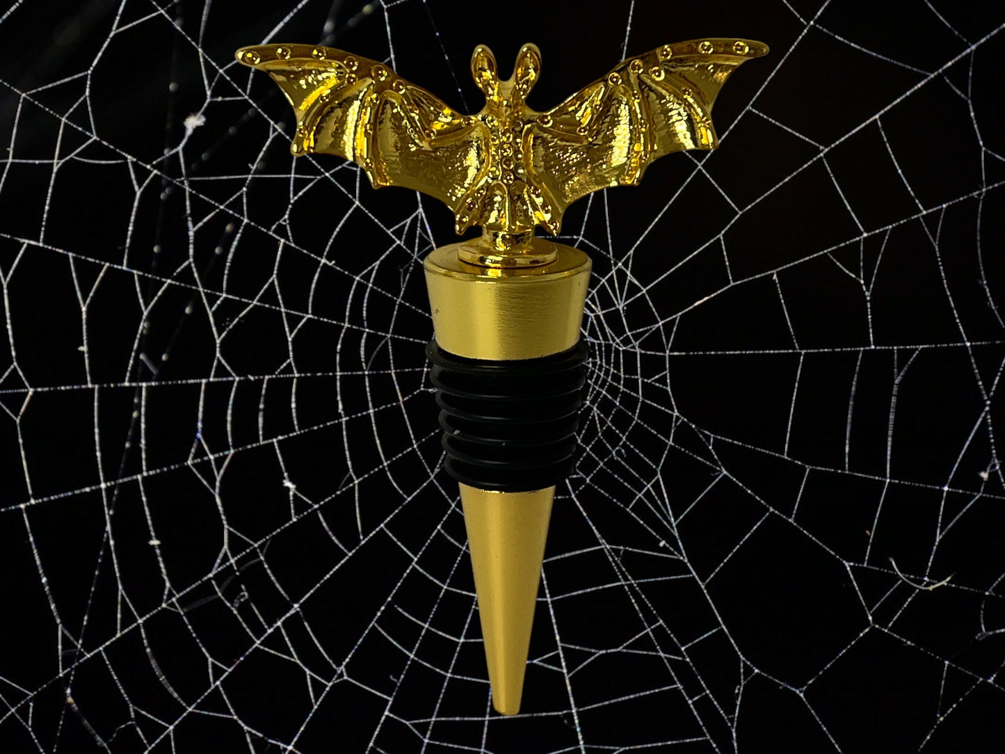 Halloween Bat Wine Stopper. Gold. Decorative Beverage Preserver.