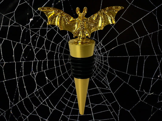 Halloween Bat Wine Stopper. Gold. Decorative Beverage Preserver.