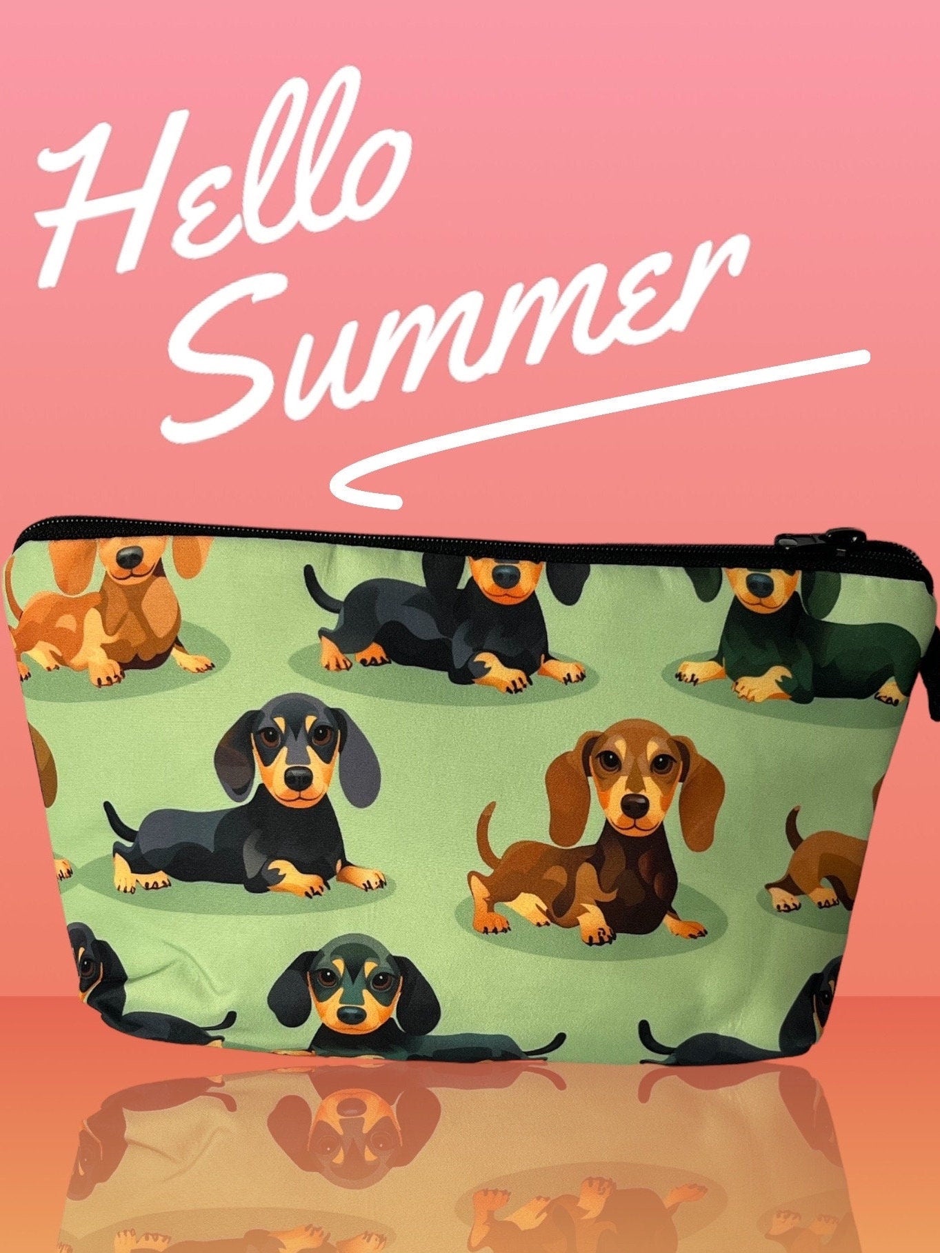 Dachshund Cosmetic Bag with Cute Dog Print Design, Lightweight and Secure Zipper Closure