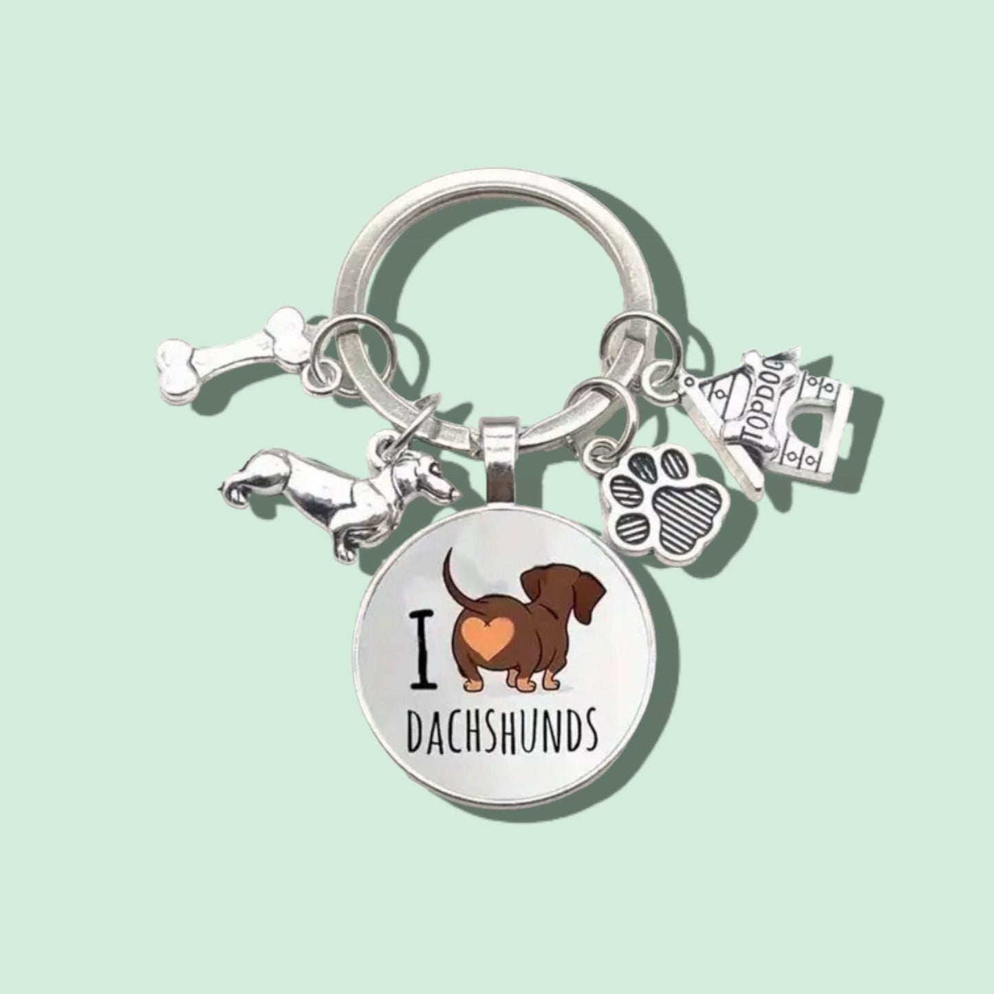 I Love Dachshunds Keychain Cute Animal Dog Tag Alloy Key Chain Ring Purse Bag Backpack Charm Pet Lovers Dog Gift