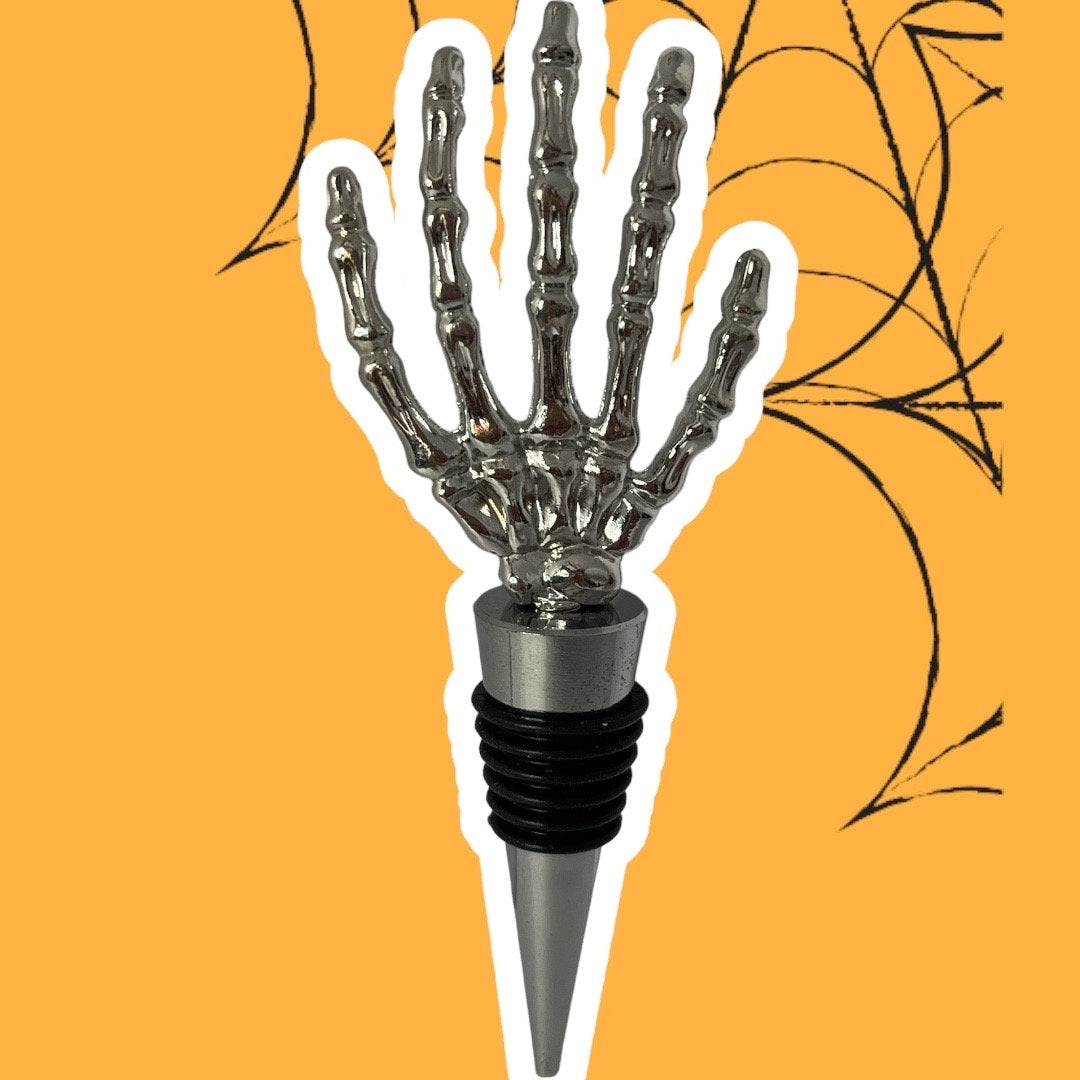 Spooky Skeleton Hand Wine Stopper | Halloween Bottle Metal Stopper | Wine Lover Gift