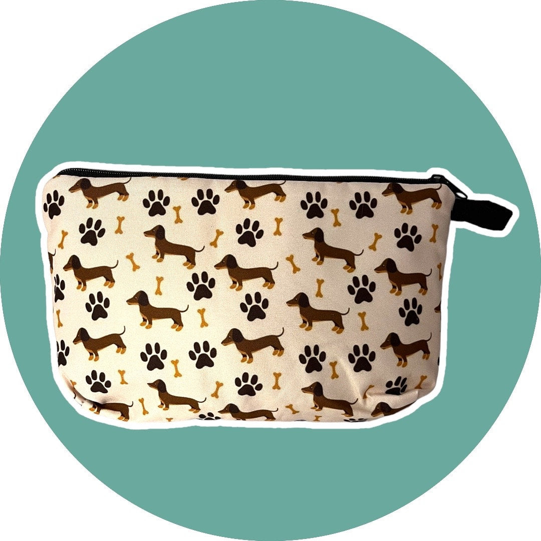 Cute Cartoon Dachshund Doxie Sausage Dog Print Toiletry Cosmetic Pouch Bag with Zipper - Perfect for Travel, Parties, and Gifts