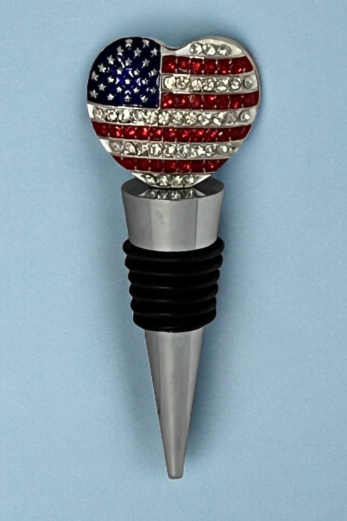 Patriotic Rhinestone American Flag Heart Wine Stopper - Perfect For Independence Day & 4Th Of July Celebrations - Utensils Romantic