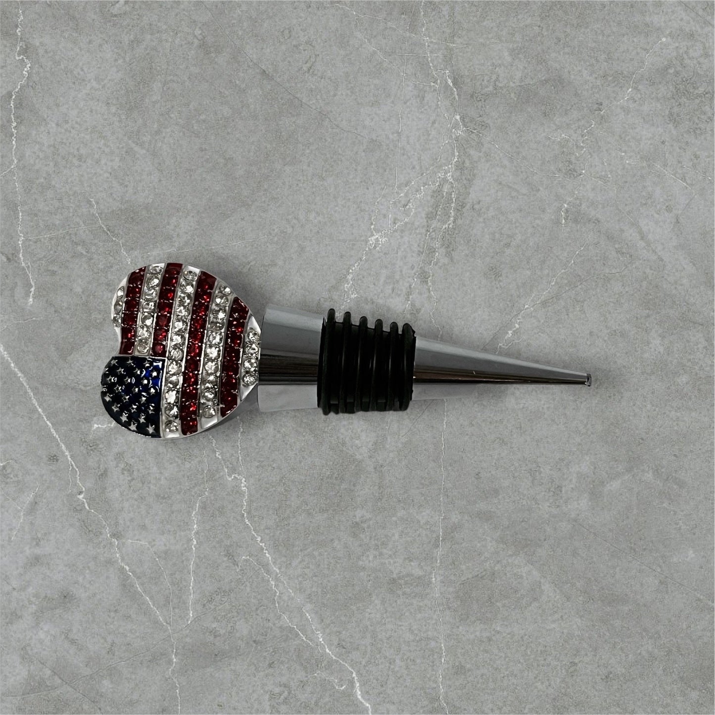 Patriotic Rhinestone American Flag Heart Wine Stopper - Perfect For Independence Day & 4Th Of July Celebrations - Utensils Romantic