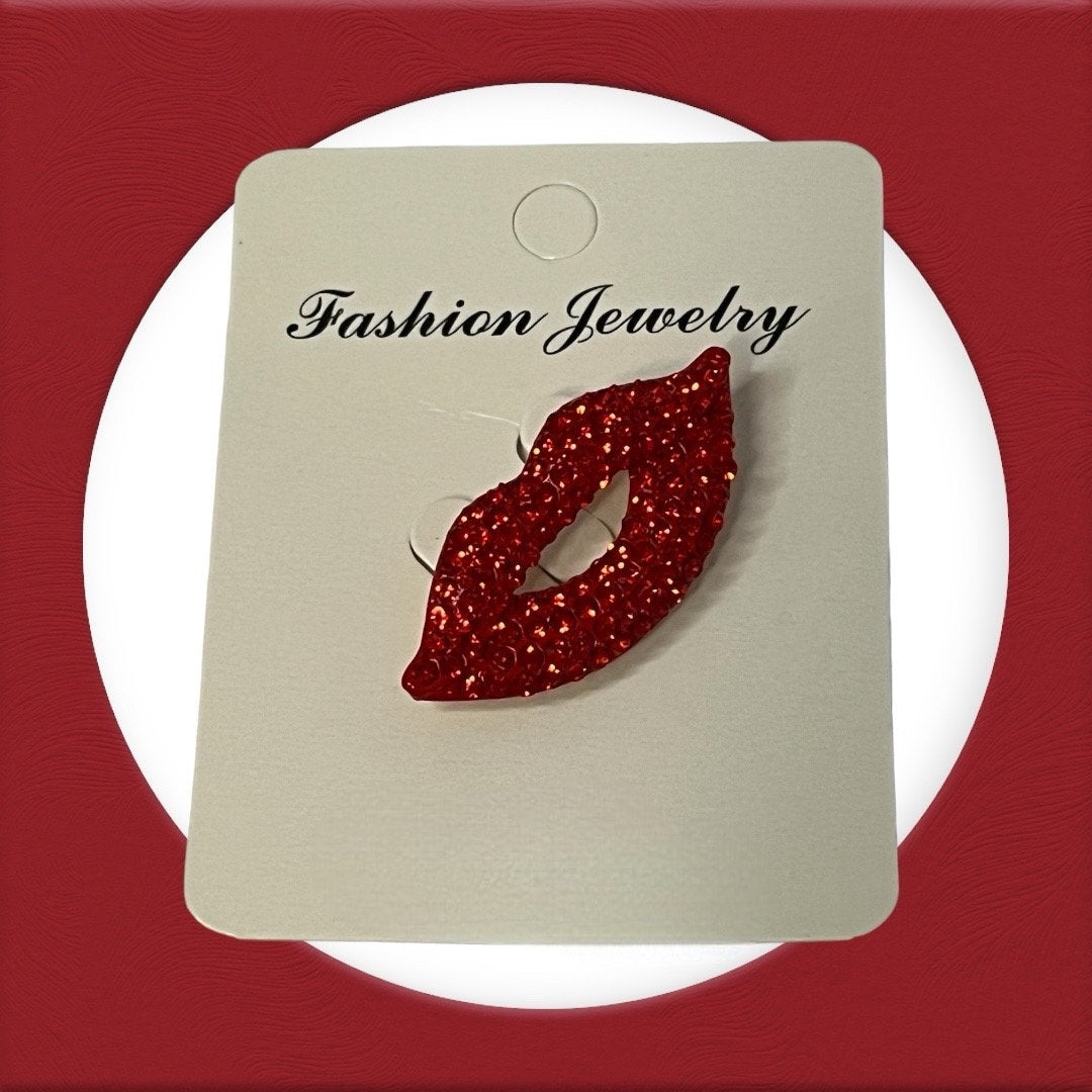 Glamorous Red or White Lips Brooch Pin - Sparkling Rhinestone Design for Stylish Vibes