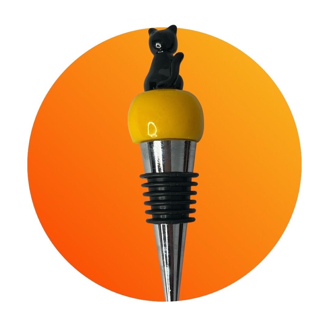 Black Cat and Jack-o'-Lantern Halloween Wine Bottle Stopper Decoration