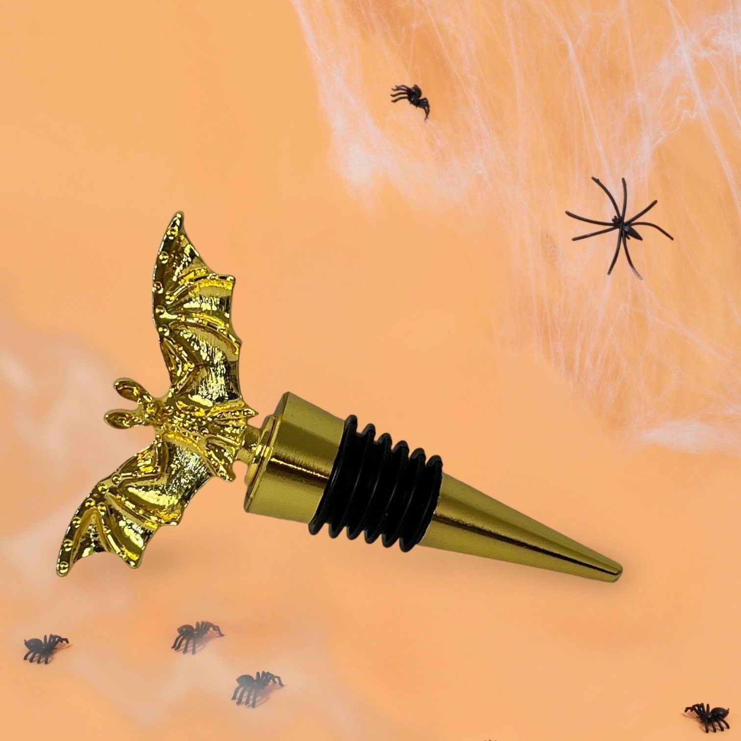 Halloween Bat Wine Stopper. Gold. Decorative Beverage Preserver.