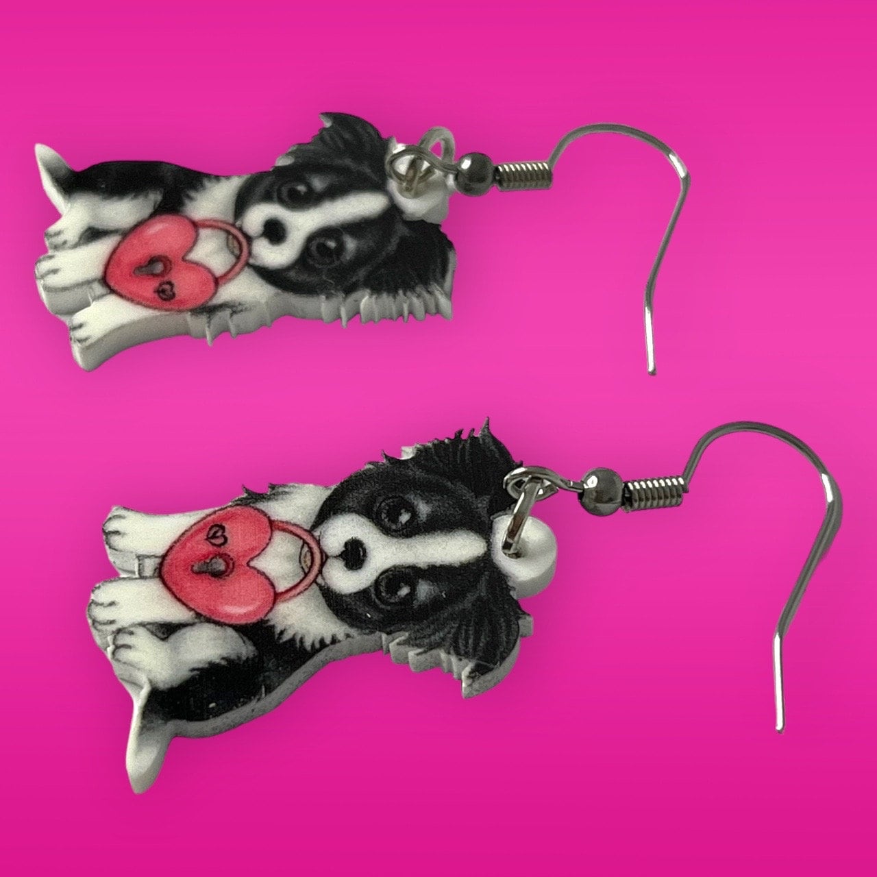 Adorable Heart Border Collie Dog Acrylic Dangle Earrings