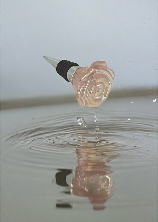 Iridescent Pink Rose Shaped Bottle Stopper