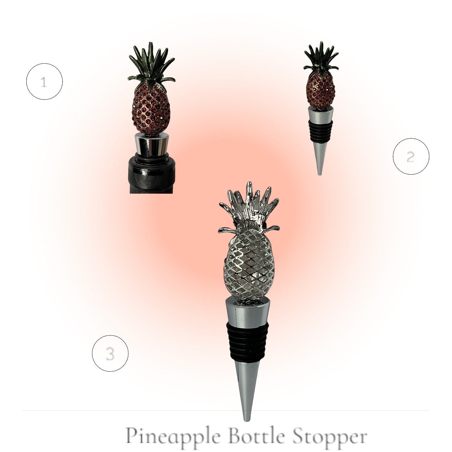 Chic Pineapple Wine Stopper - Shimmery Rhinestone Bottle Cap for Wine & Champagne Preservation. Gift for Wine Lovers