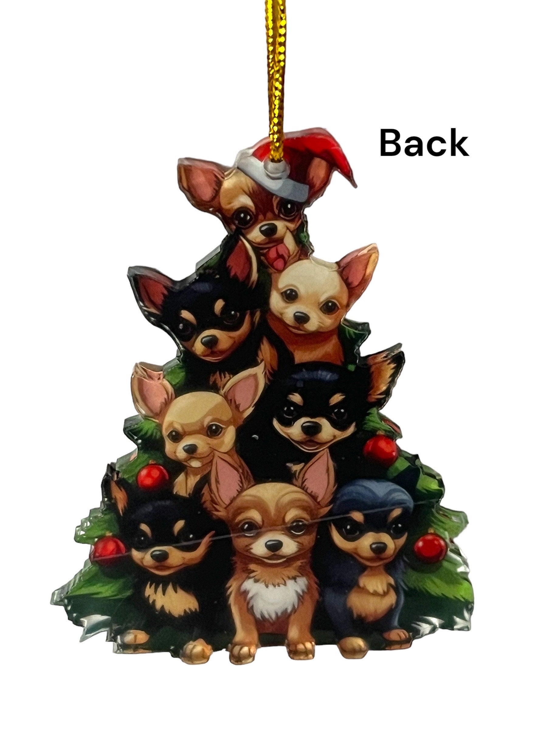 Chihuahua Christmas Tree Ornament for Car Rearview Mirror, Backpack Keychain & Party Decor