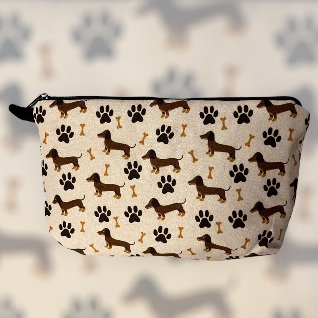 Cute Cartoon Dachshund Doxie Sausage Dog Print Toiletry Cosmetic Pouch Bag with Zipper - Perfect for Travel, Parties, and Gifts