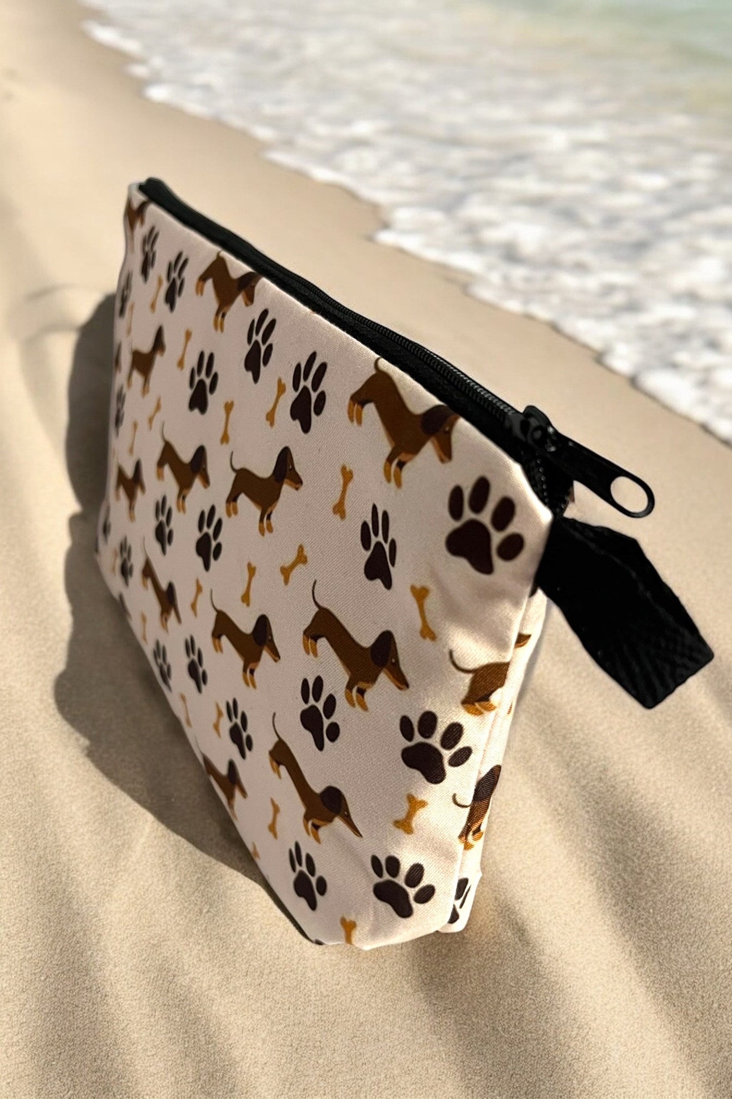 Cute Cartoon Dachshund Doxie Sausage Dog Print Toiletry Cosmetic Pouch Bag with Zipper - Perfect for Travel, Parties, and Gifts