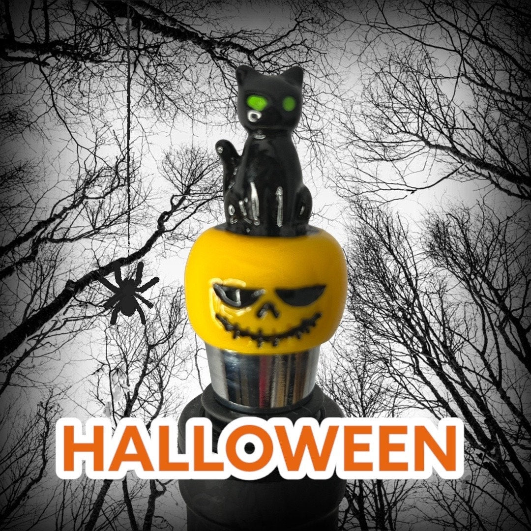 Black Cat and Jack-o'-Lantern Halloween Wine Bottle Stopper Decoration