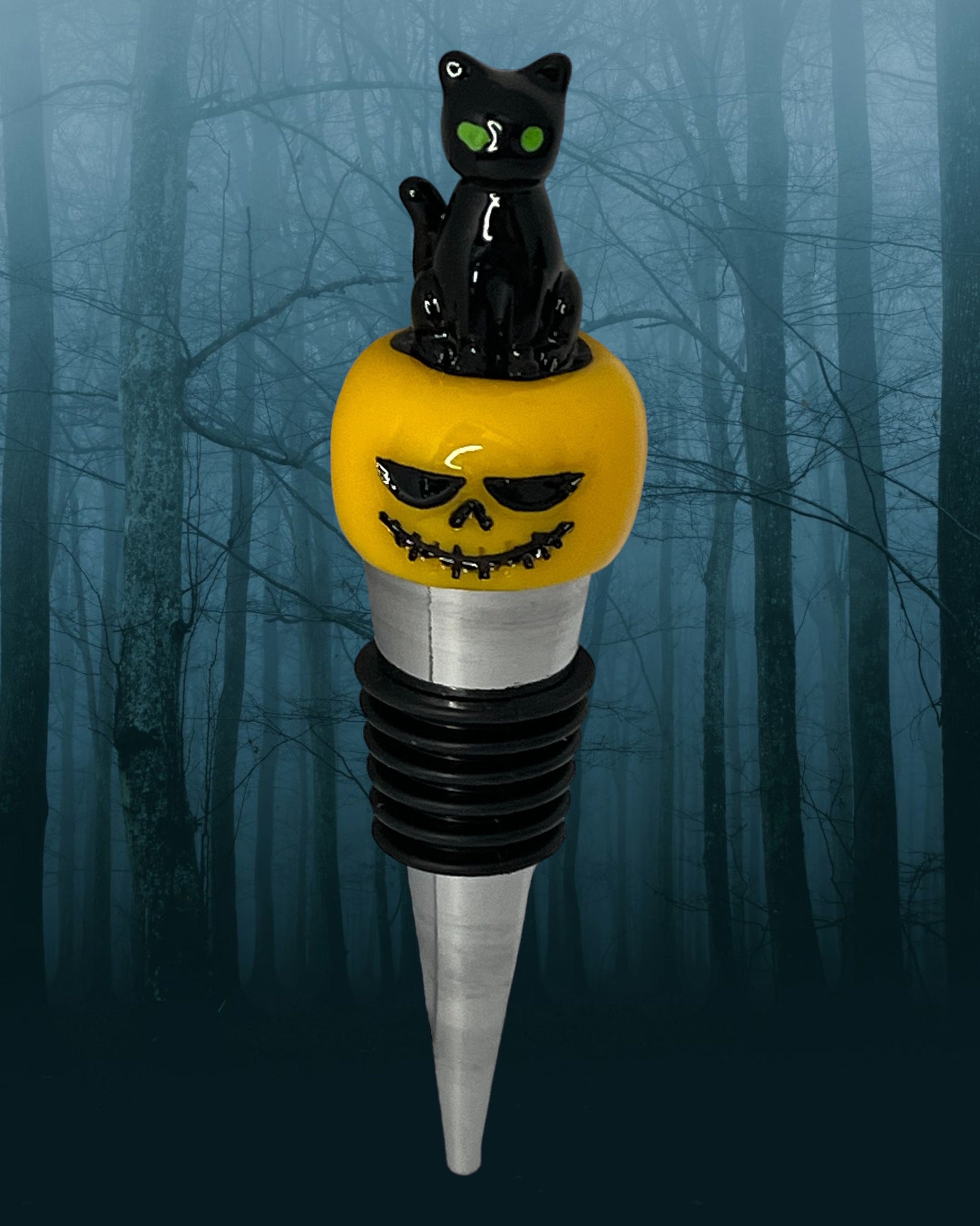 Black Cat and Jack-o'-Lantern Halloween Wine Bottle Stopper Decoration