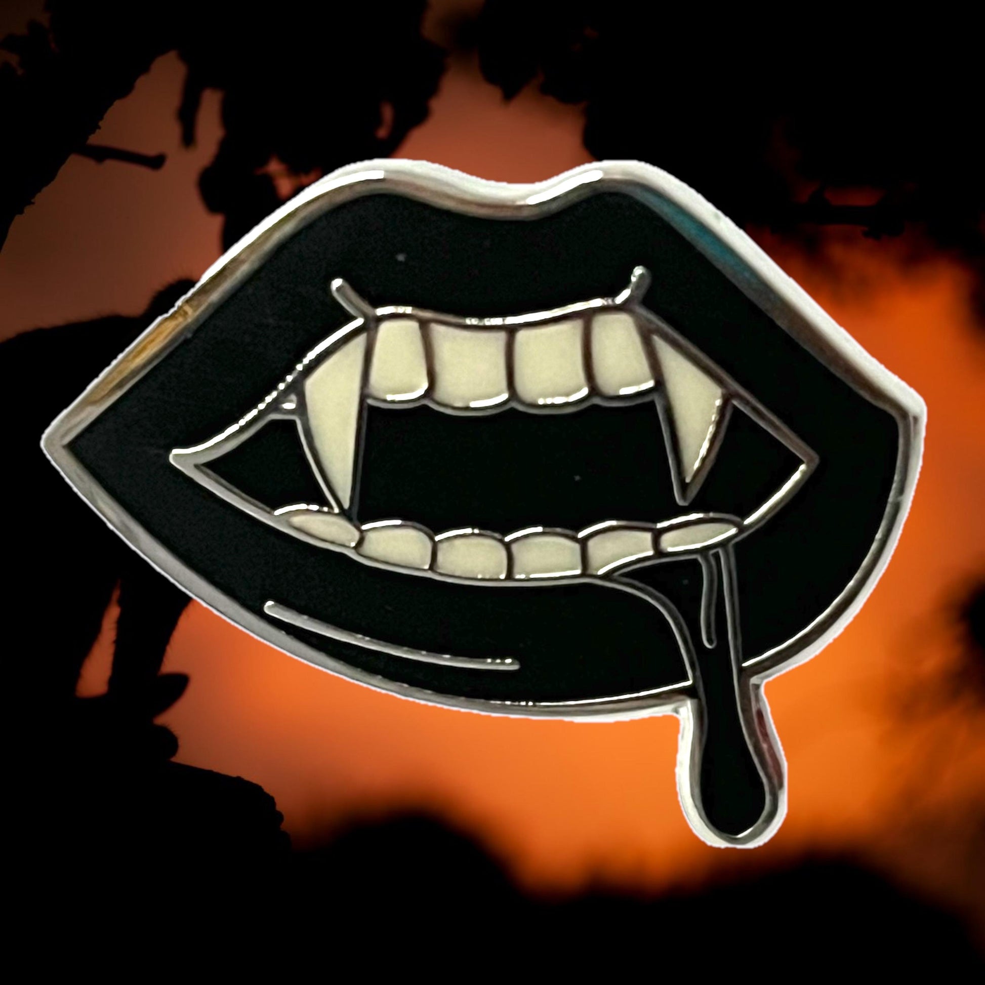 Spooky Smooches Lips with Dripping Blood Lapel Pin - Horror Anime Style Halloween Gothic Style Metal Enamel Pin