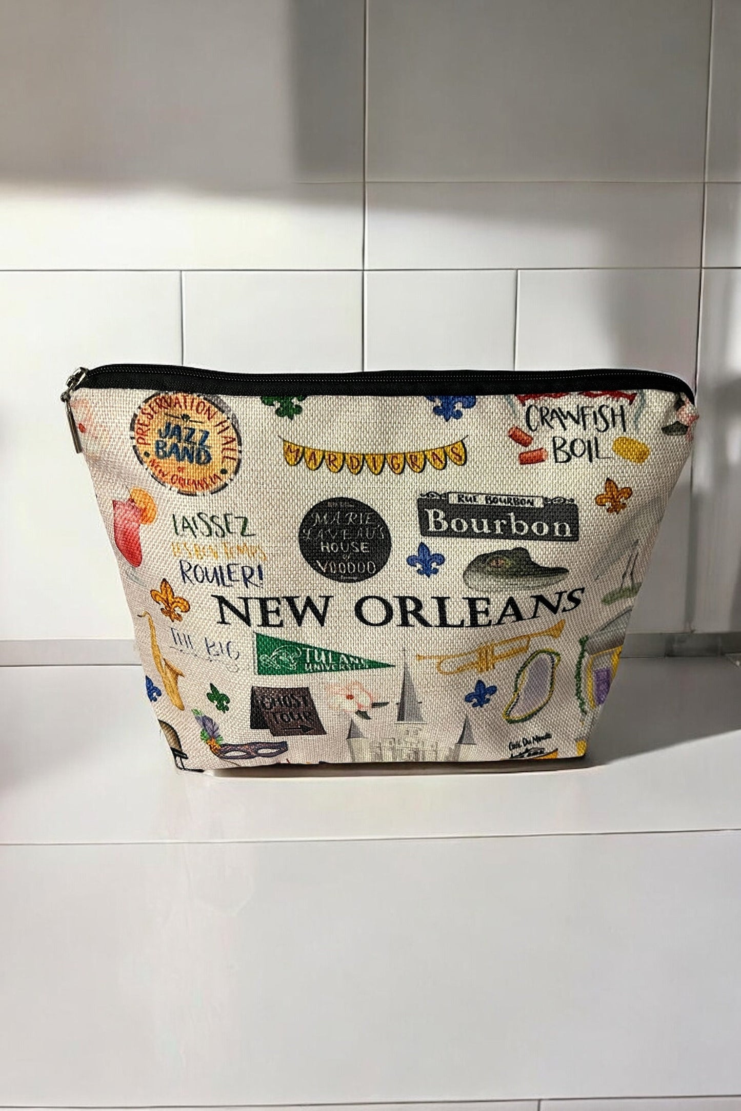 Chic New Orleans Themed Cosmetic Zipper Pouch Bag - Perfect for Travel and Vacation