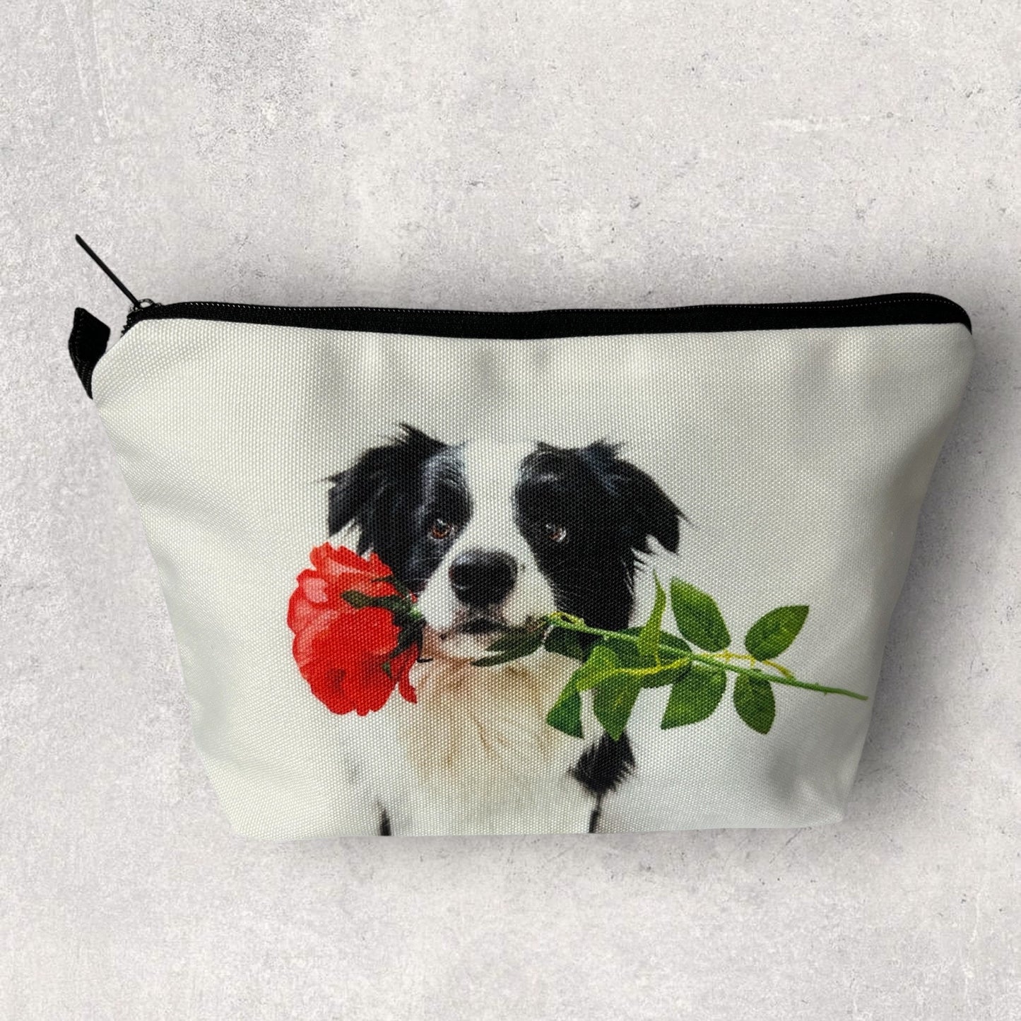 Pretty Floral Border Collie Cosmetic Travel Makeup Bag - Stylish Zipper Pouch