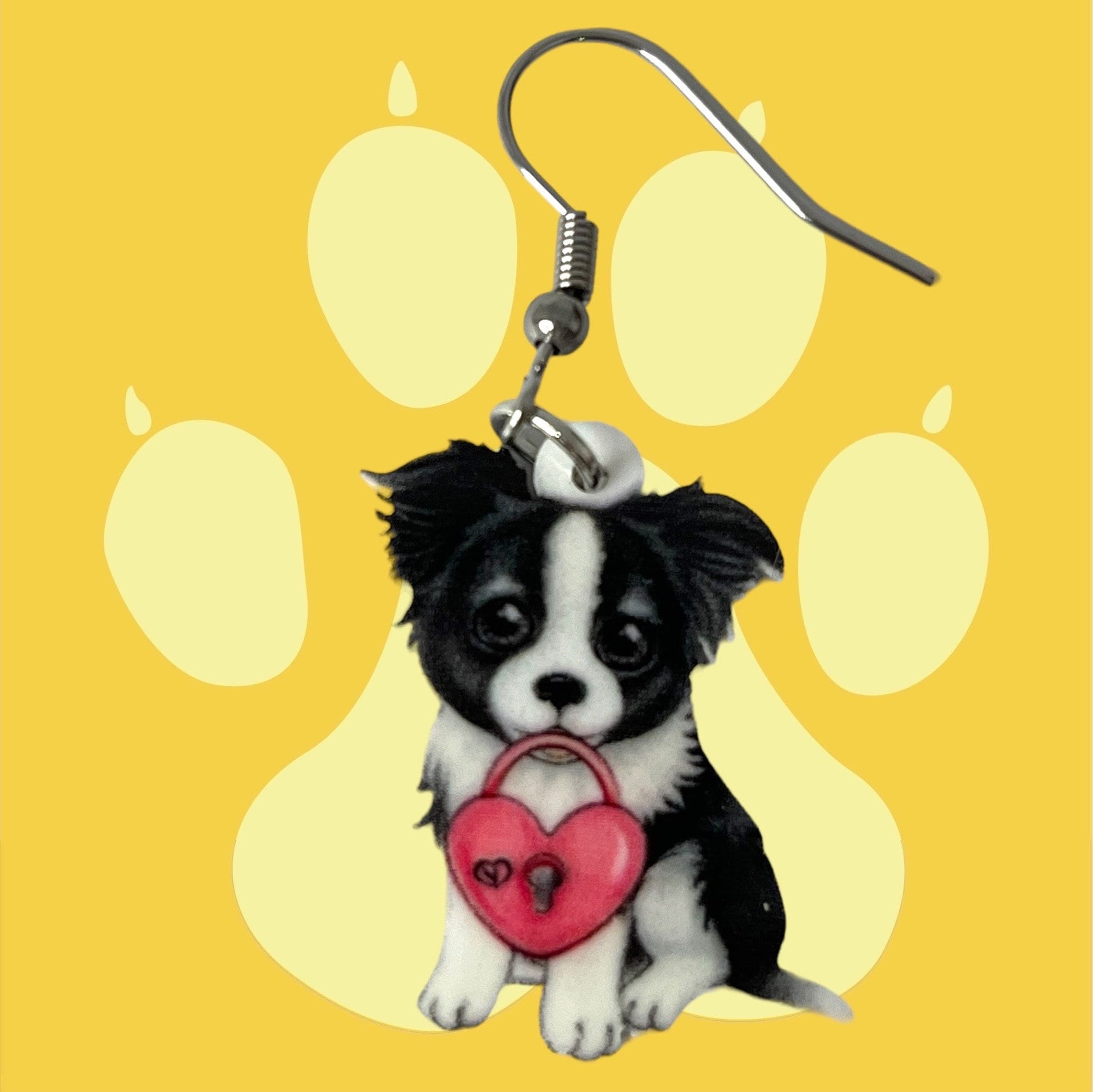 Adorable Heart Border Collie Dog Acrylic Dangle Earrings