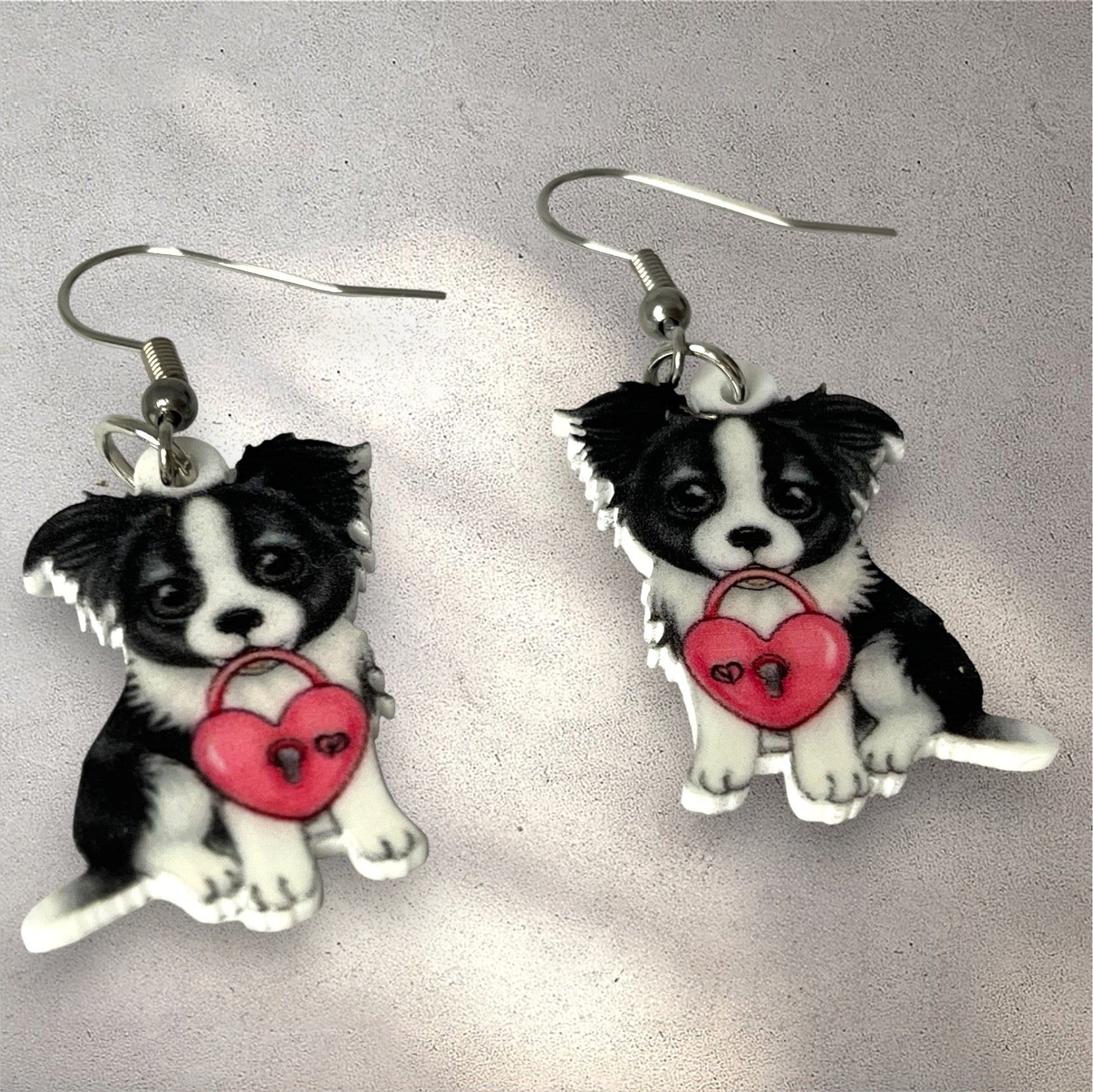 Adorable Heart Border Collie Dog Acrylic Dangle Earrings