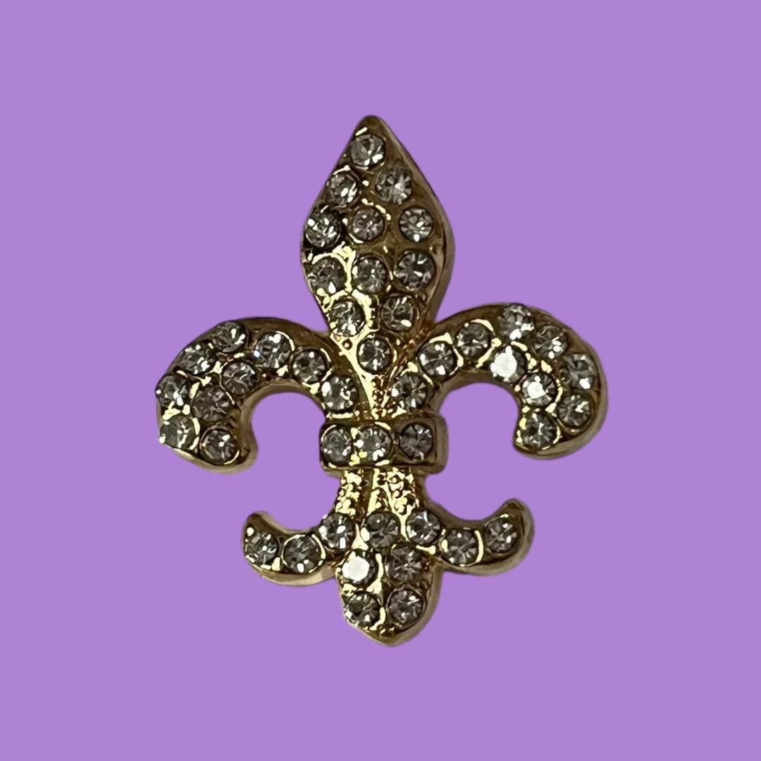 Stylish Gold Fleur de Lis Rhinestone Lapel Brooch - Versatile Pin for Any Attire