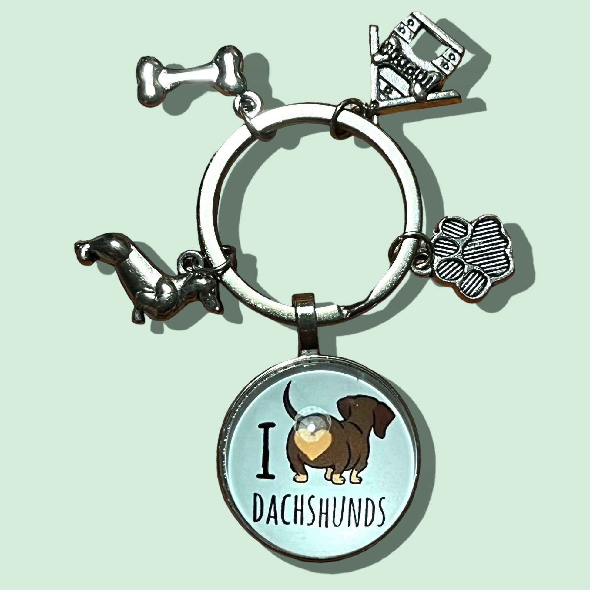 I Love Dachshunds Keychain Cute Animal Dog Tag Alloy Key Chain Ring Purse Bag Backpack Charm Pet Lovers Dog Gift