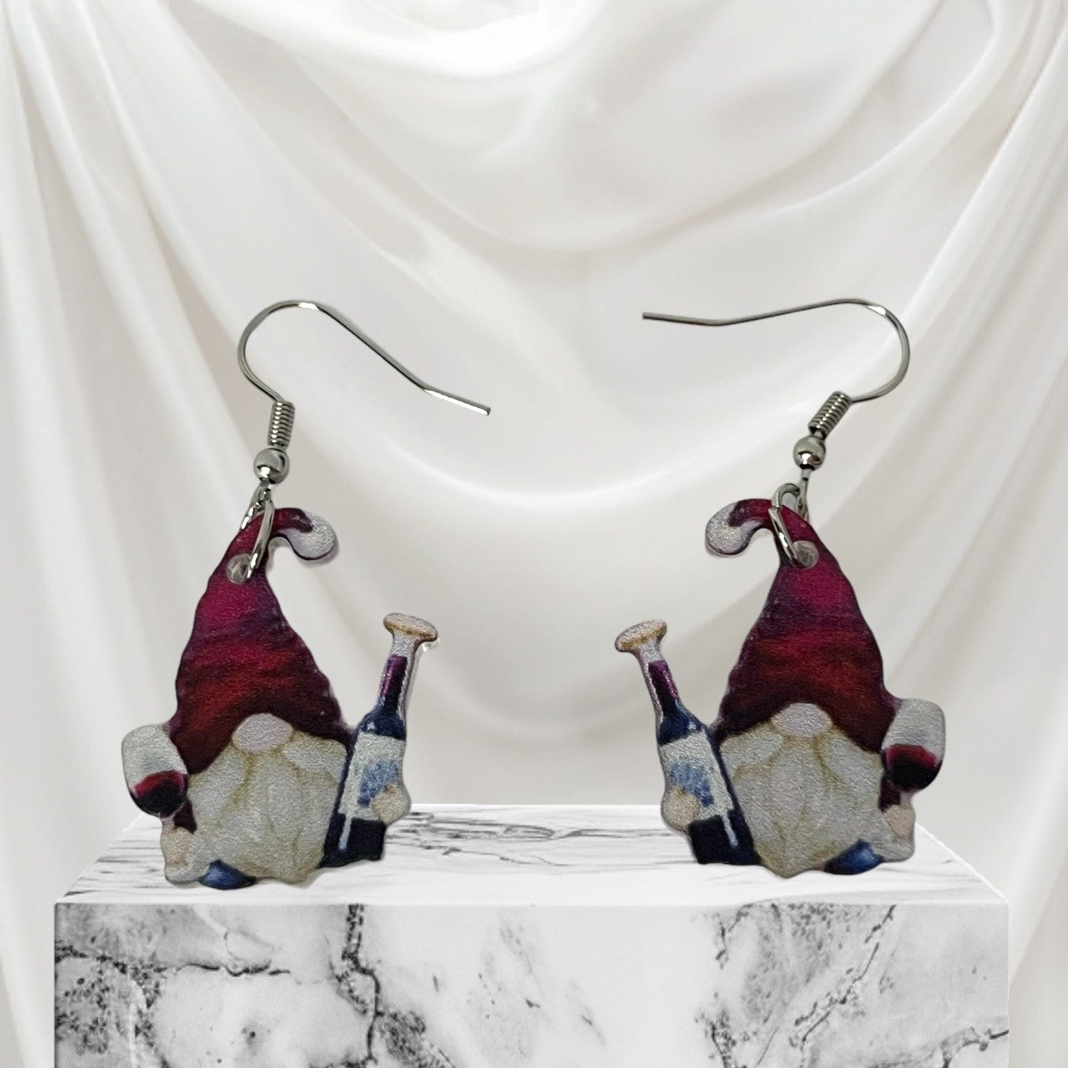 Wine Lover Gnome Earrings - Cute Acrylic Holiday Gift for Her, Choose Plain or "Wine Not?" Design