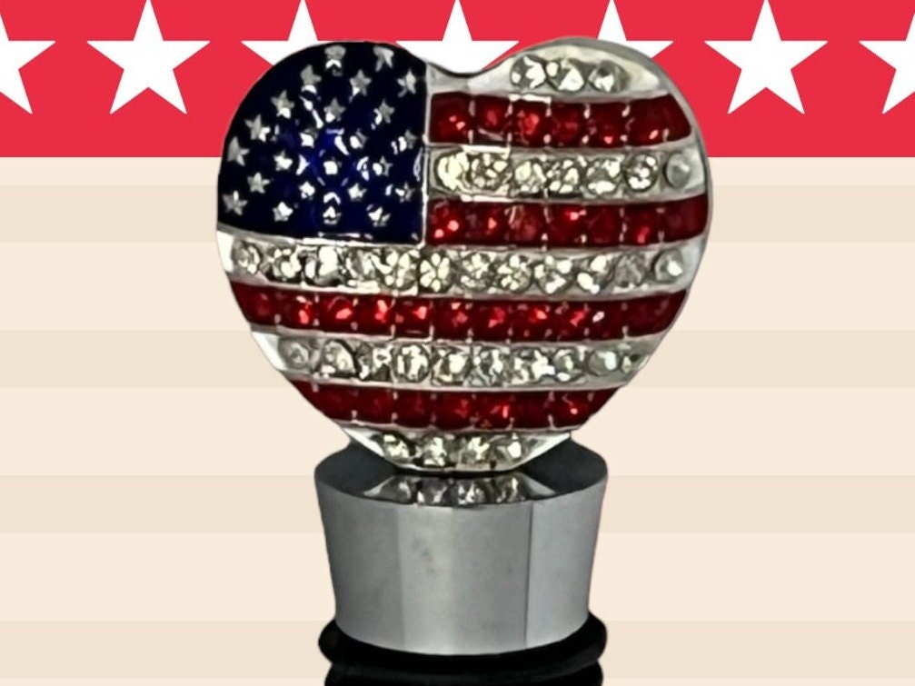 Patriotic Rhinestone American Flag Heart Wine Stopper - Perfect For Independence Day & 4Th Of July Celebrations - Utensils Romantic