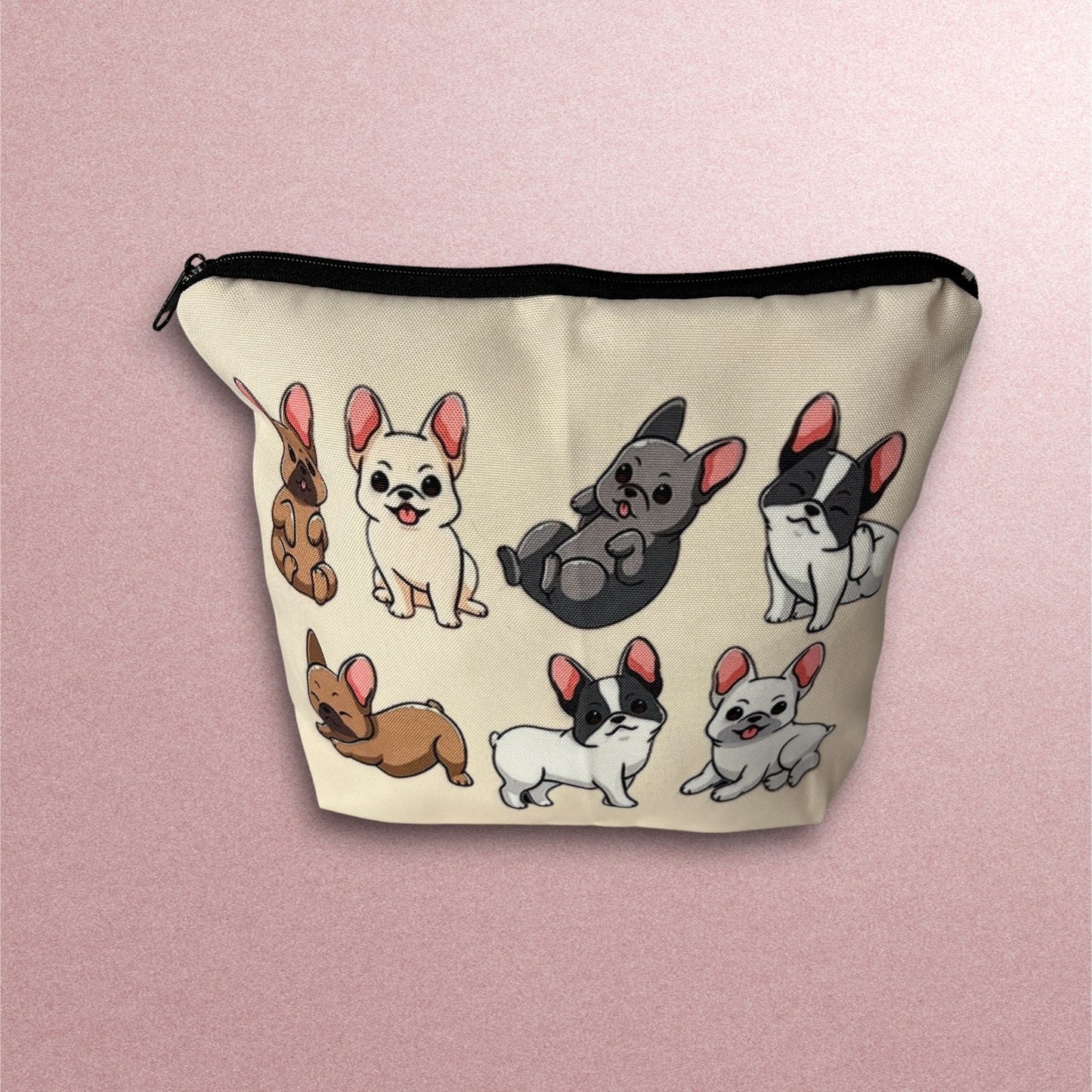 Funny French Bulldog Dog Cosmetic Makeup Bag, Frenchy Bulldog Dog Lover Gift, Frenchie Bulldog Dog Make Up Zipper Pouch Bag