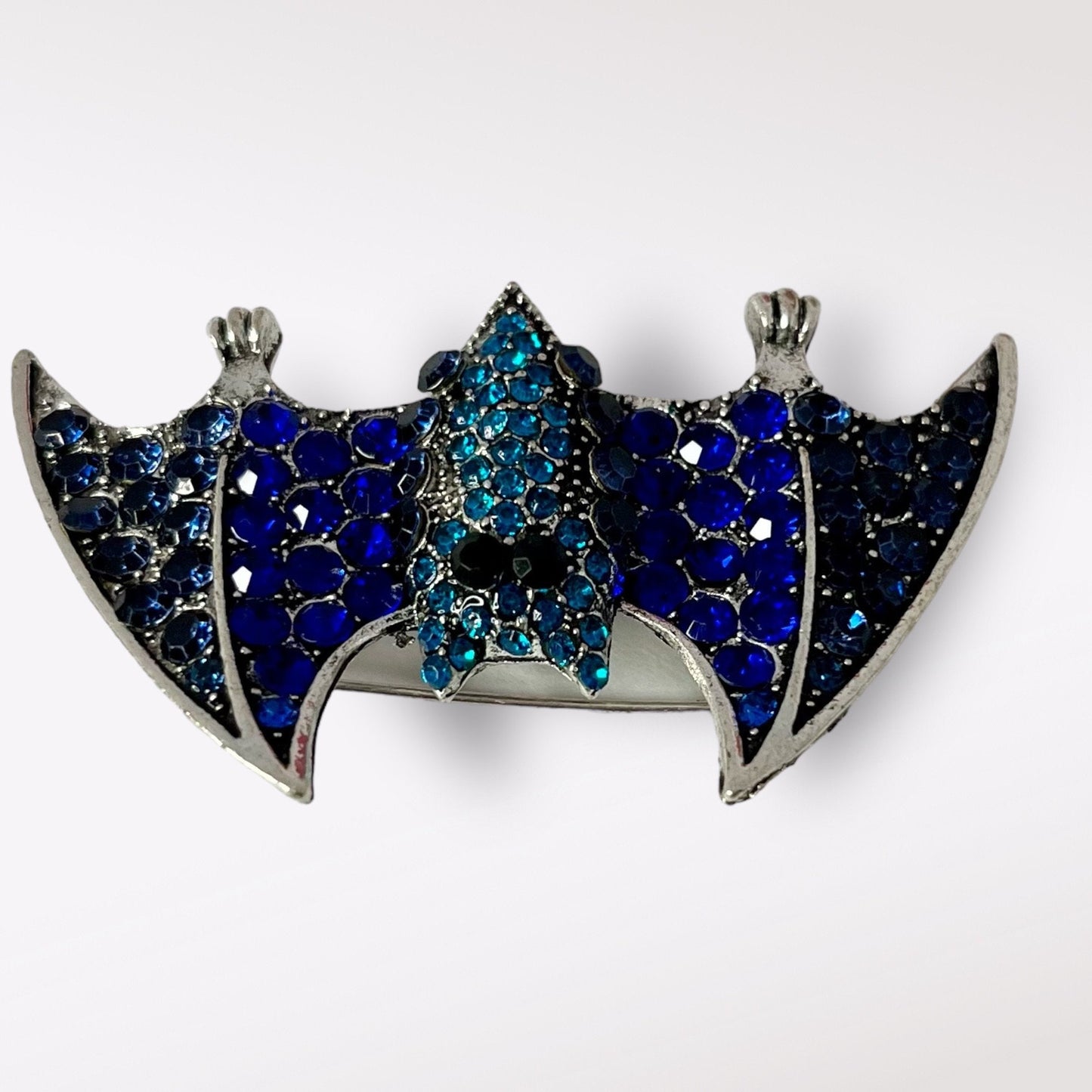 Stunning Elegant Halloween Bat Pin in Blue, Green and Black - Sparkling Rhinestone Brooch