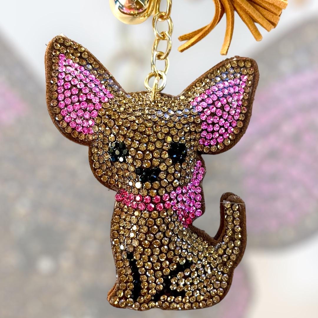 Charming Cartoon Chihuahua Keychain with Rhinestones, Ideal for Bags, Backpacks, and Car Key Accessories