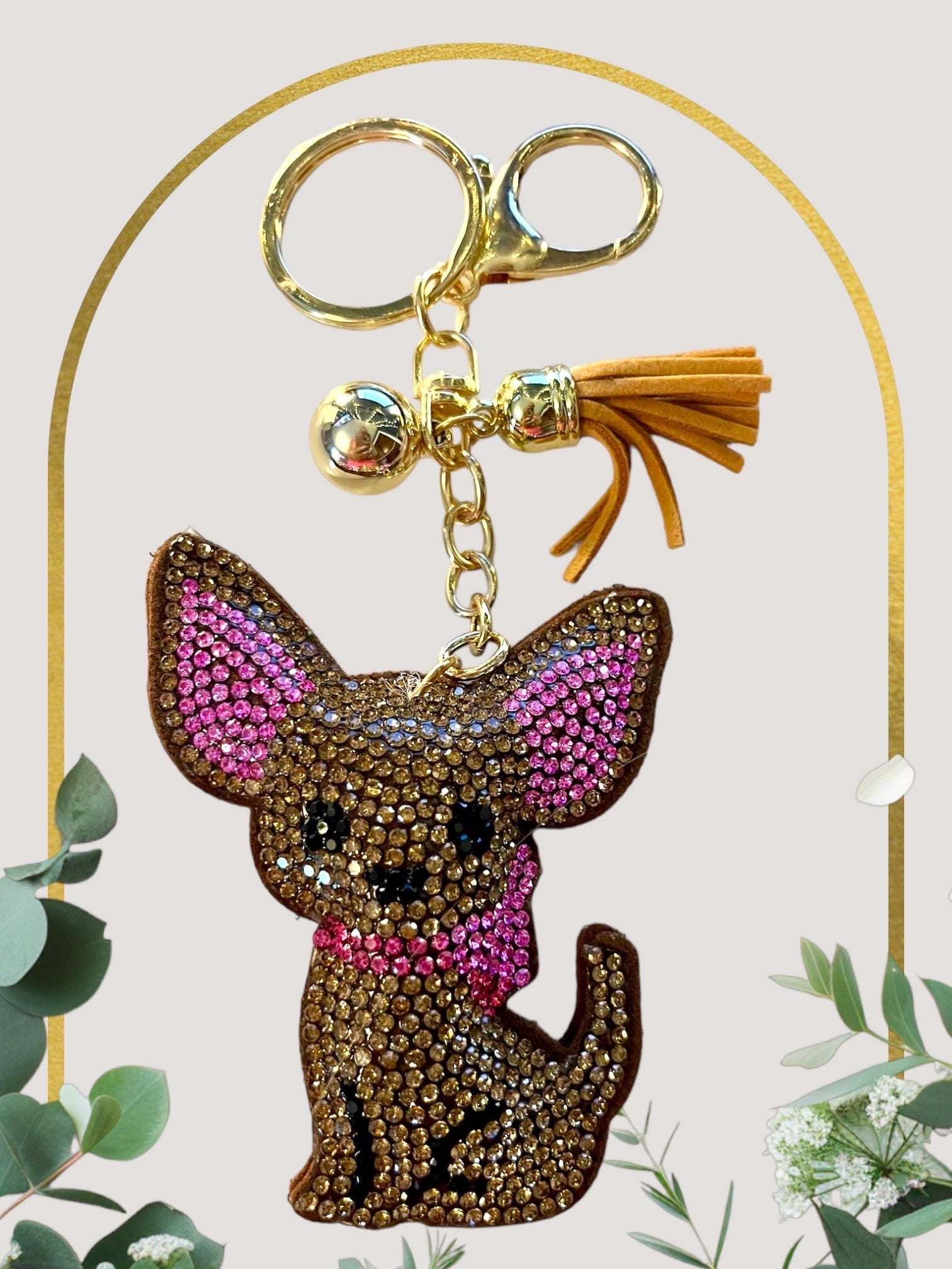 Charming Cartoon Chihuahua Keychain with Rhinestones, Ideal for Bags, Backpacks, and Car Key Accessories