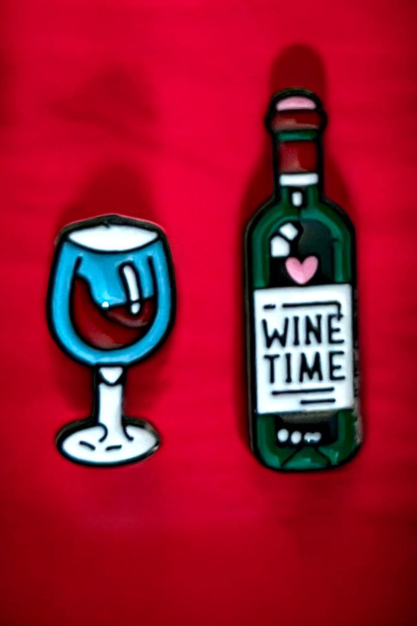 Exquisite 2-piece Wine Bottle and Glass Enamel Lapel Pin Set