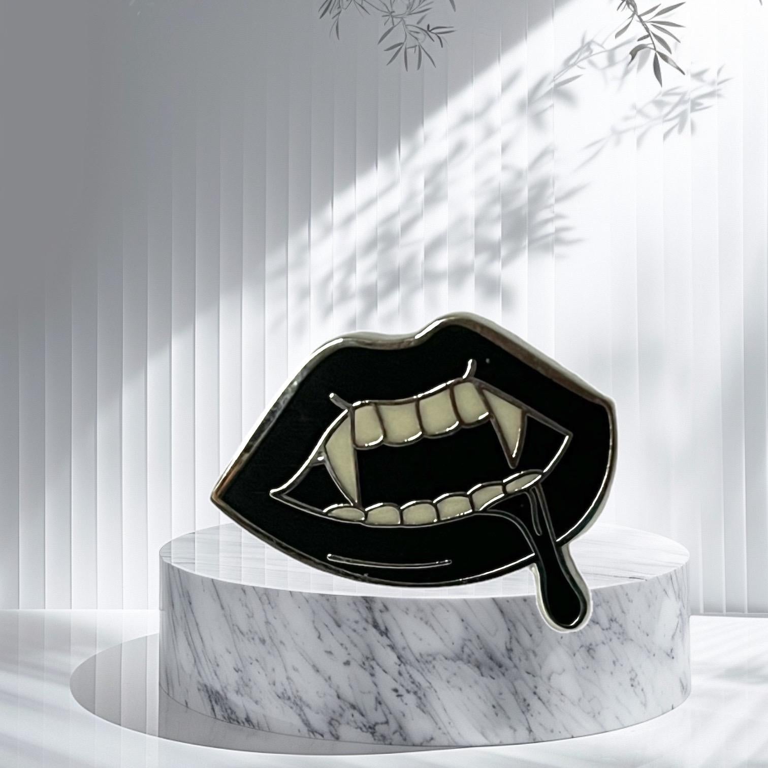 Spooky Smooches Lips with Dripping Blood Lapel Pin - Horror Anime Style Halloween Gothic Style Metal Enamel Pin