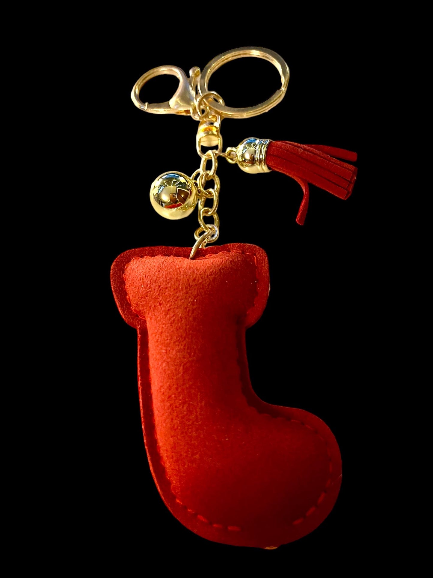 Cheerful Christmas Stocking Keychain - Festive Holiday Accessory - Lobster Clasp, Metal, Fabric - Cute Stocking Charm for Keys or Backpack