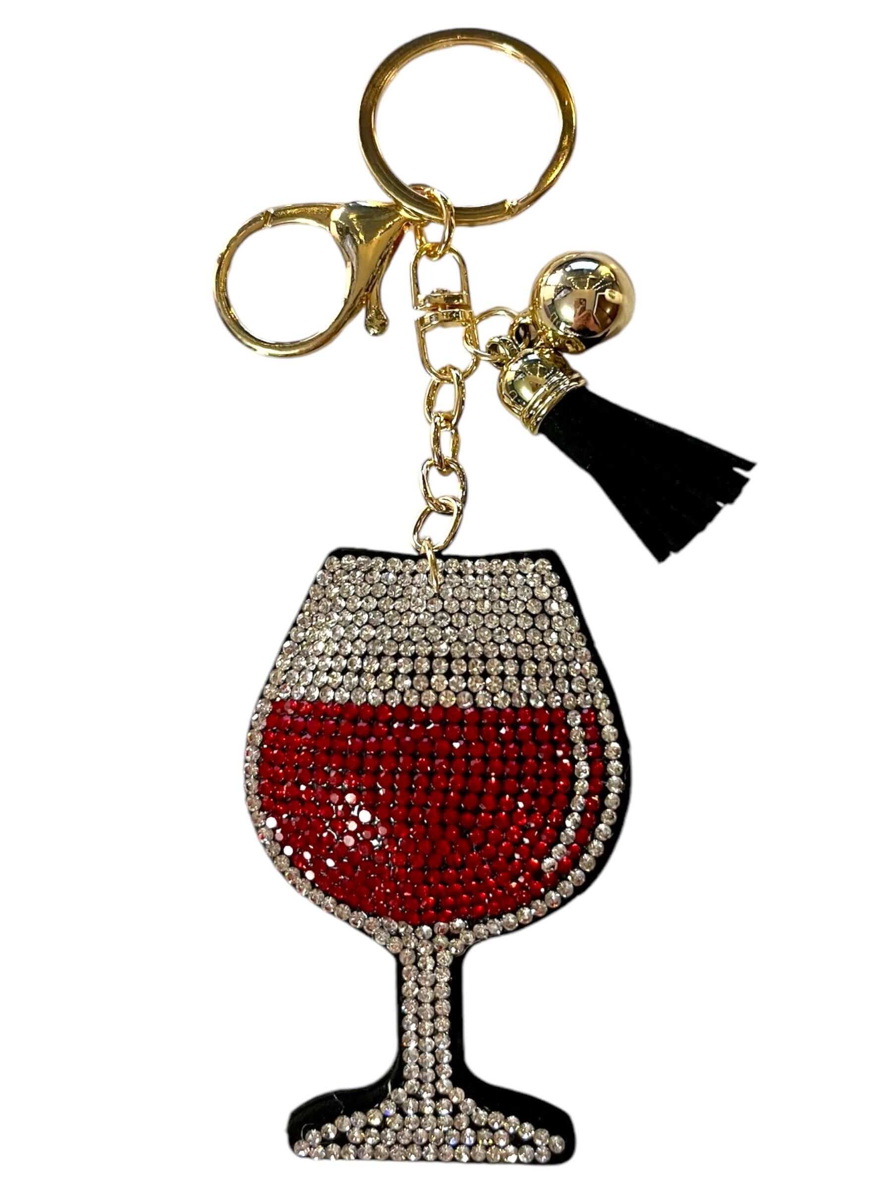 Adorable Rhinestone Wine Glass Keychain with Backpack Charm - Carry Your Wine Style