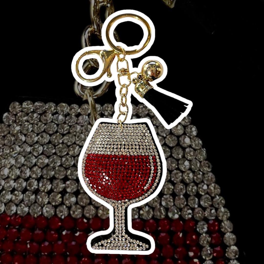 Adorable Rhinestone Wine Glass Keychain with Backpack Charm - Carry Your Wine Style