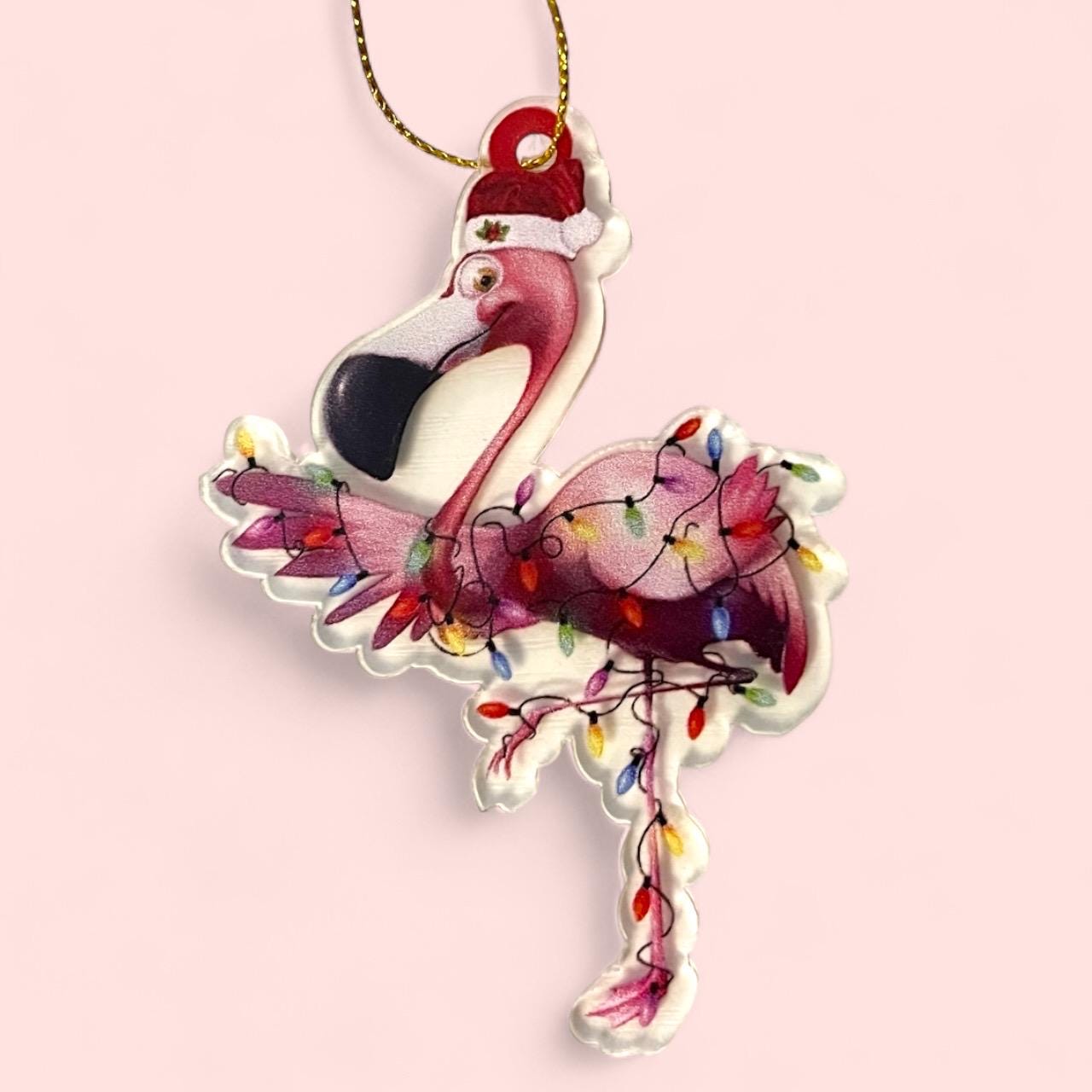 Festive Pink Flamingo Pendant Ornament - Perfect for Car, Wallet, Backpack, Keys - Christmas Decor or Gift