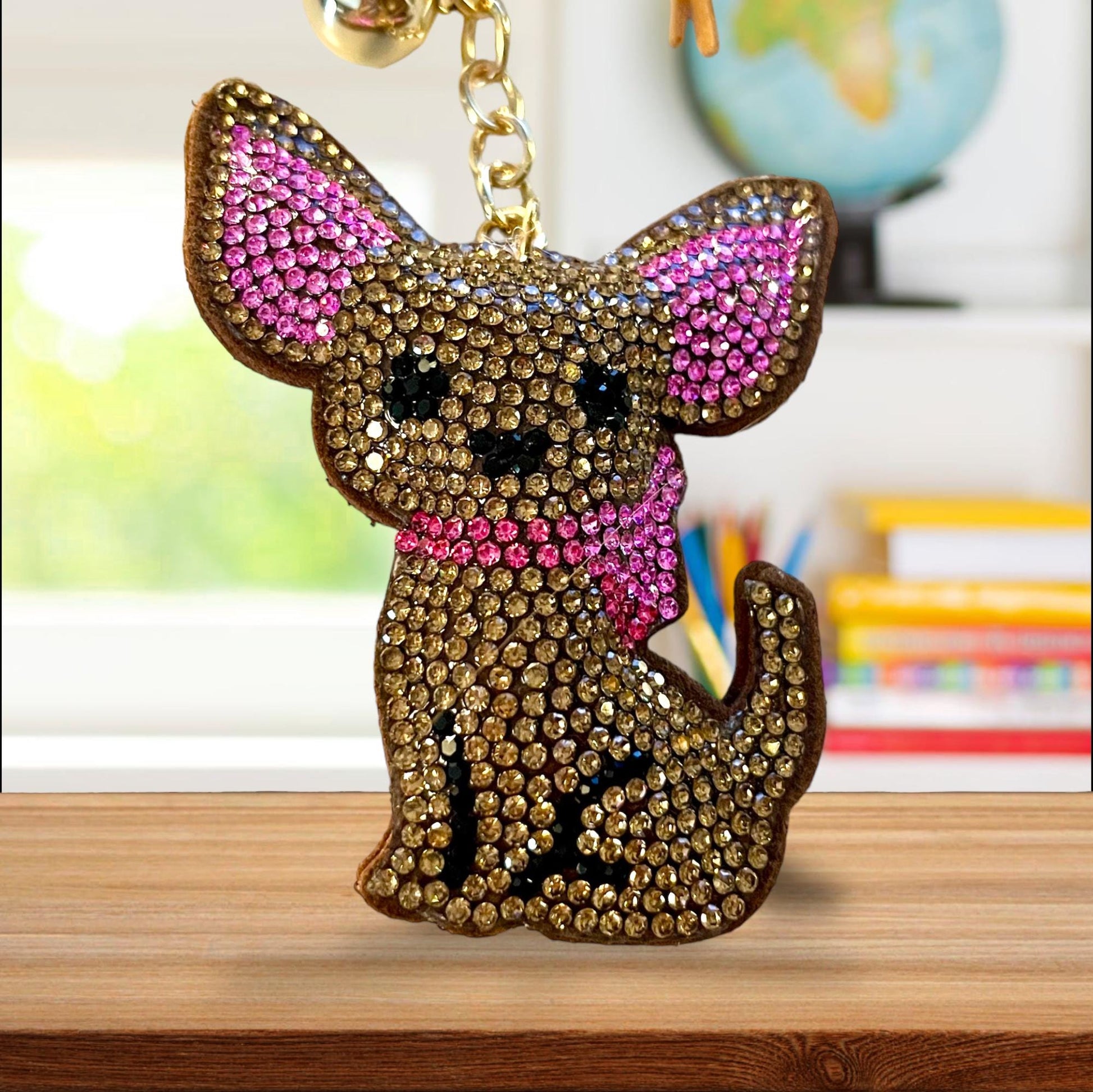 Charming Cartoon Chihuahua Keychain with Rhinestones, Ideal for Bags, Backpacks, and Car Key Accessories