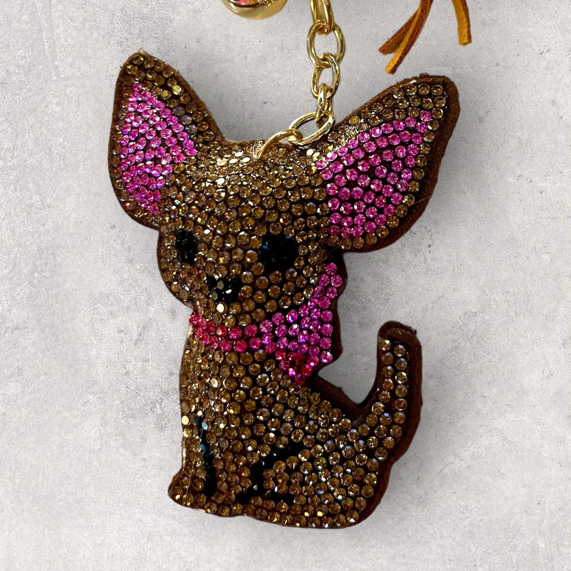 Charming Cartoon Chihuahua Keychain with Rhinestones, Ideal for Bags, Backpacks, and Car Key Accessories