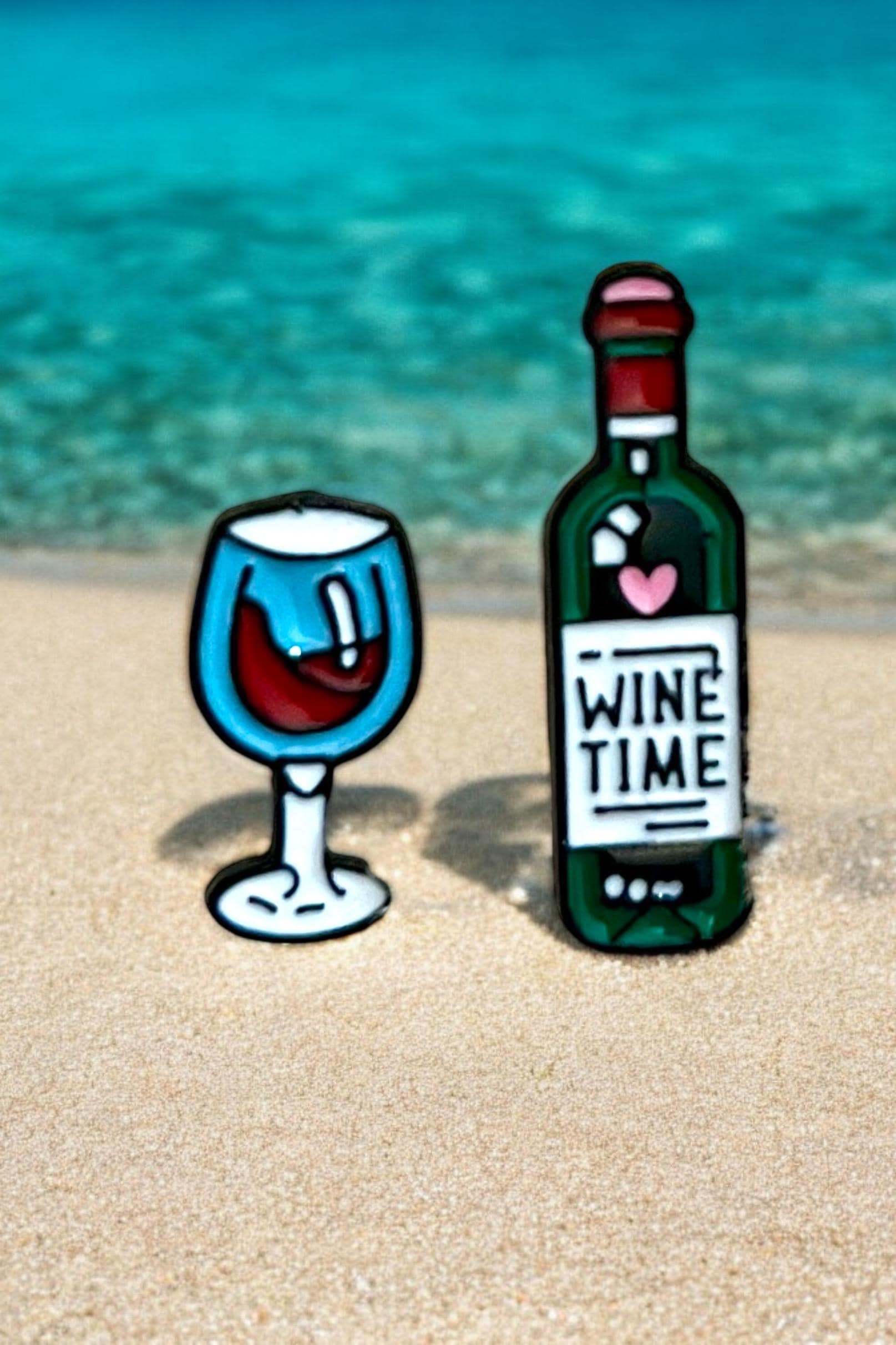 Exquisite 2-piece Wine Bottle and Glass Enamel Lapel Pin Set