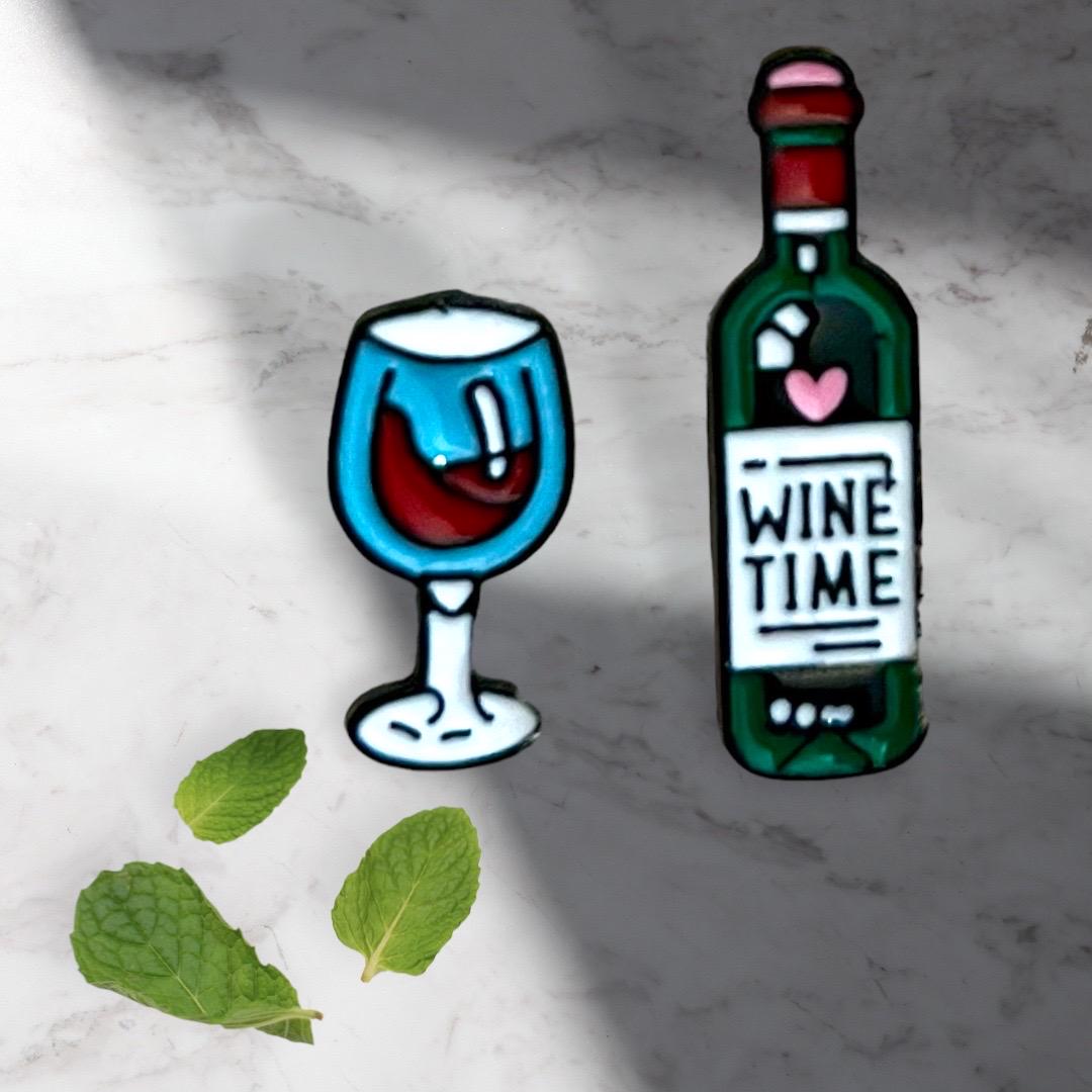 Exquisite 2-piece Wine Bottle and Glass Enamel Lapel Pin Set