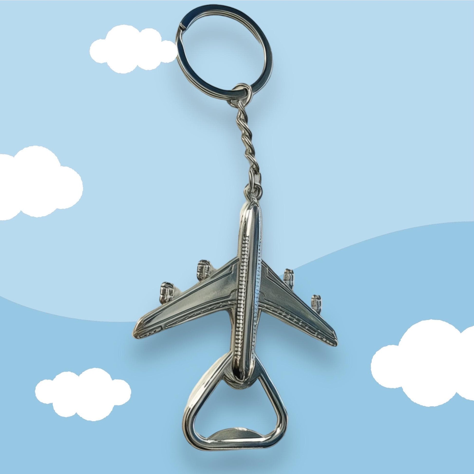 Travel Themed Keychain Bottle Opener - Retro Airplane Design