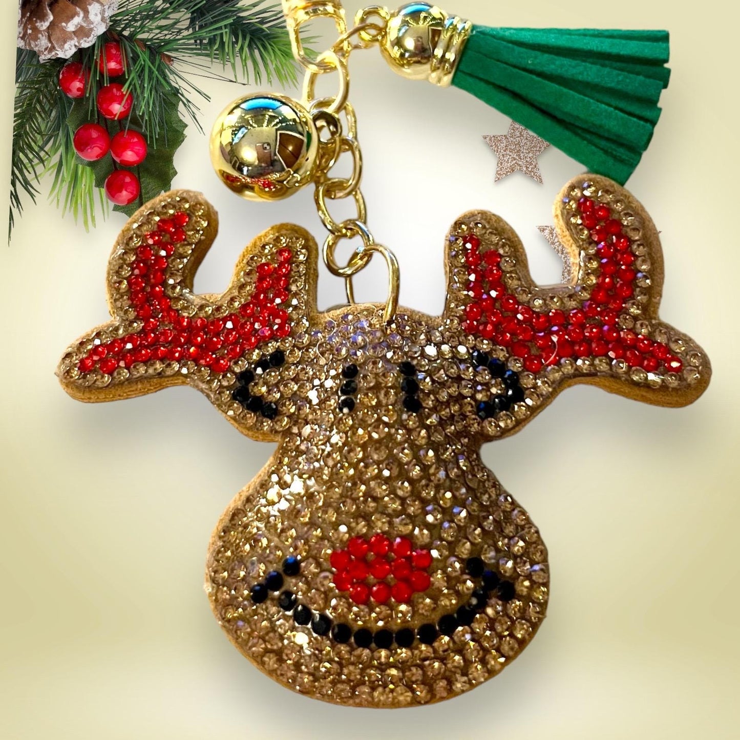 Sparkling Reindeer Keychain with Tassel - Festive Holiday Accessory - Christmas Gift Idea