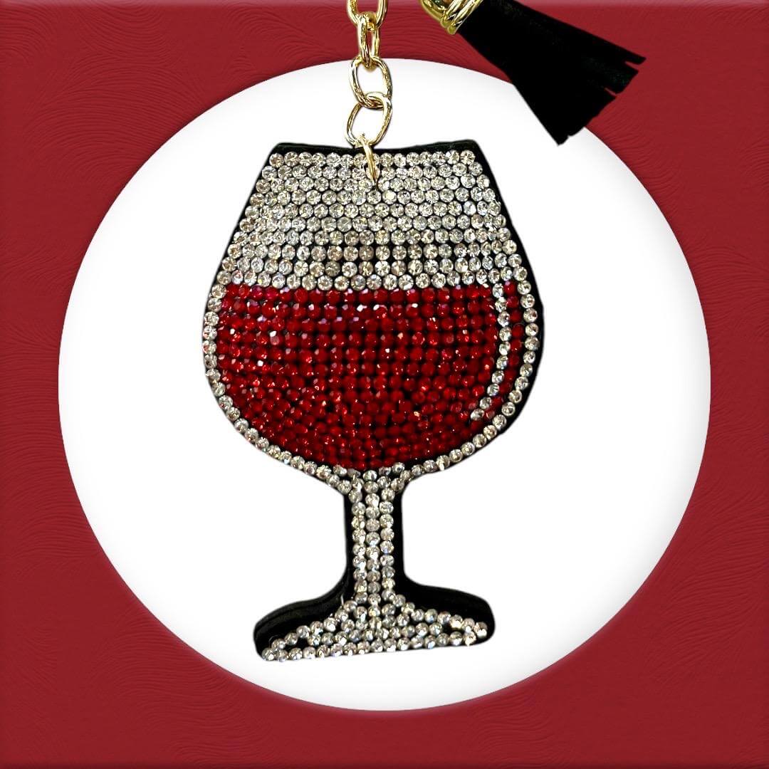 Adorable Rhinestone Wine Glass Keychain with Backpack Charm - Carry Your Wine Style