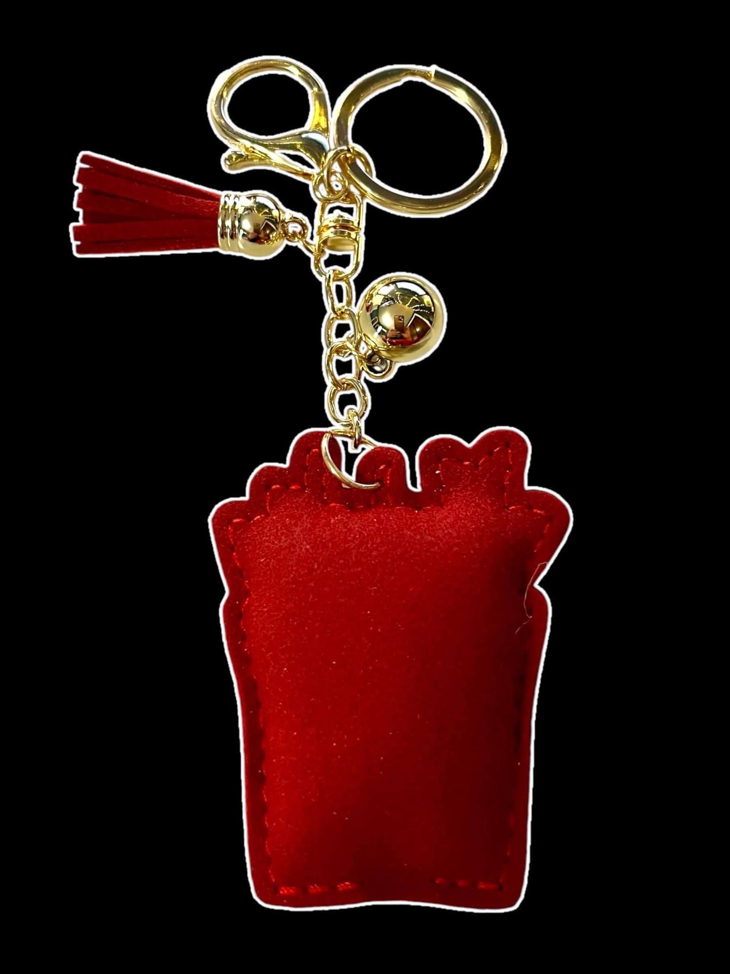 Chic French Fries Keychain, featuring sparkling rhinestones and a vibrant red tassel