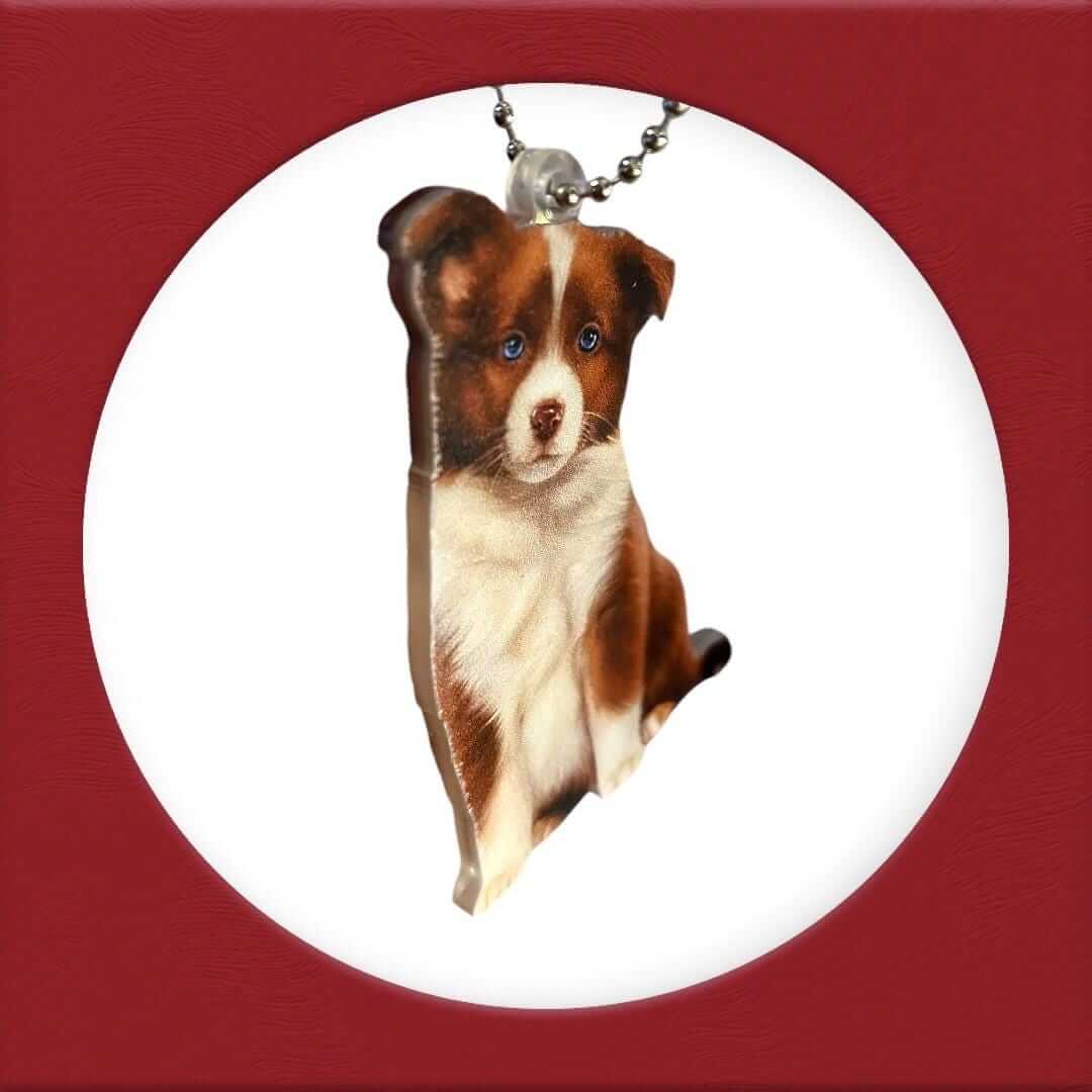 Cute Brown Border Collie Acrylic Keychain - Adorable Dog Hanging Ornament - Lightweight and Detailed Design for Pet Lovers.