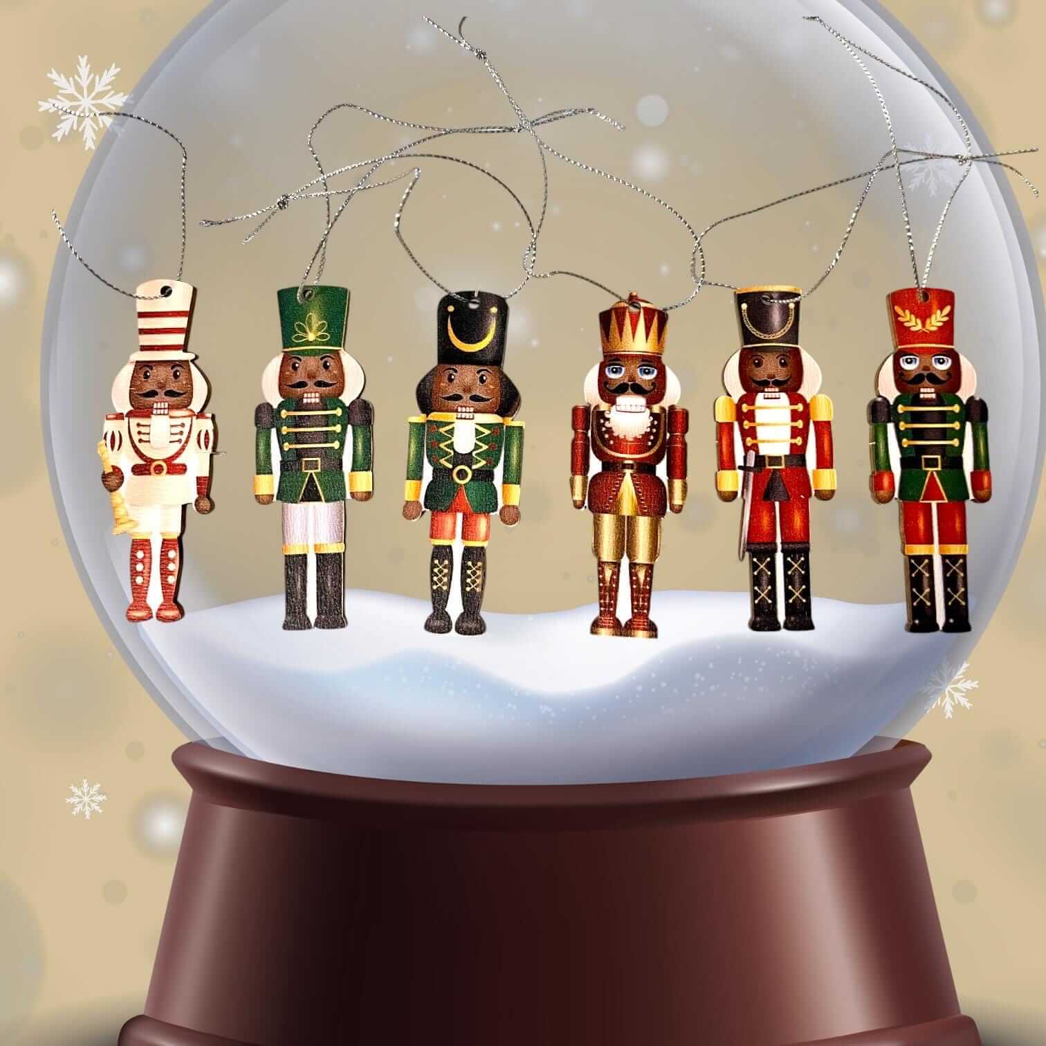 Vintage-inspired nutcracker ornaments set including 6 charming king and soldier figures for Christmas tree decoration.